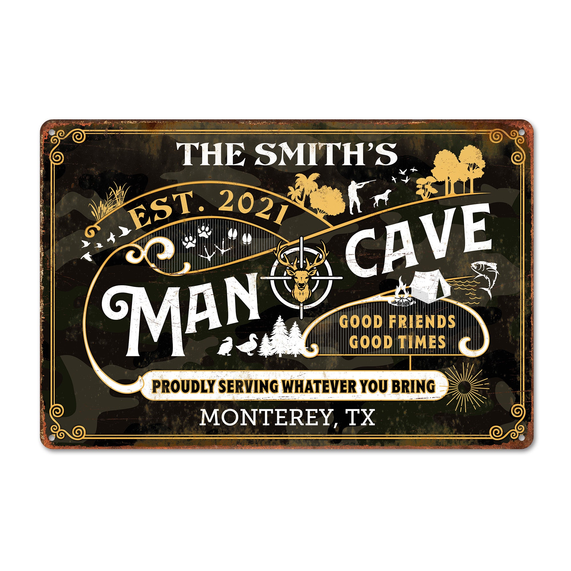 Personalized Rustic Metal Sign for Man Cave – Custom Family Name, Established Date, and Location - Image 1