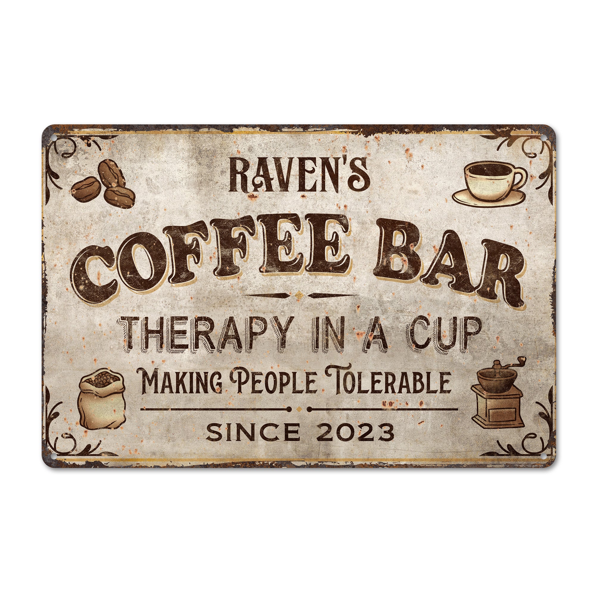 Personalized Vintage Metal Coffee Bar Sign – Customizable Rustic Decor for Home & Café – Unique Gift for Coffee Lovers - Image 1