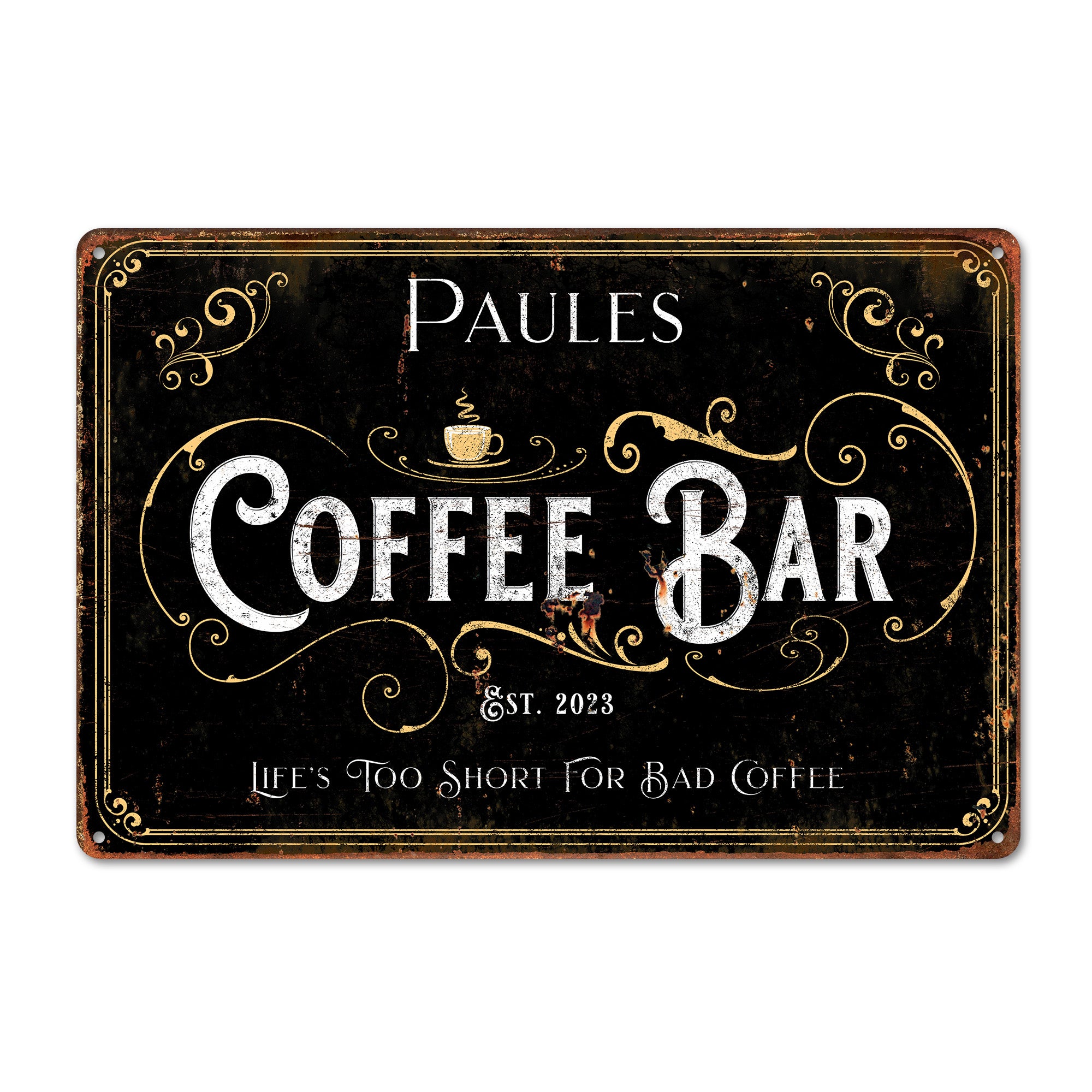 Personalized Vintage Style Metal Coffee Bar Sign – Customizable Rustic Coffee Shop Decor, Perfect Handmade Gift for Coffee Lovers - Image 1