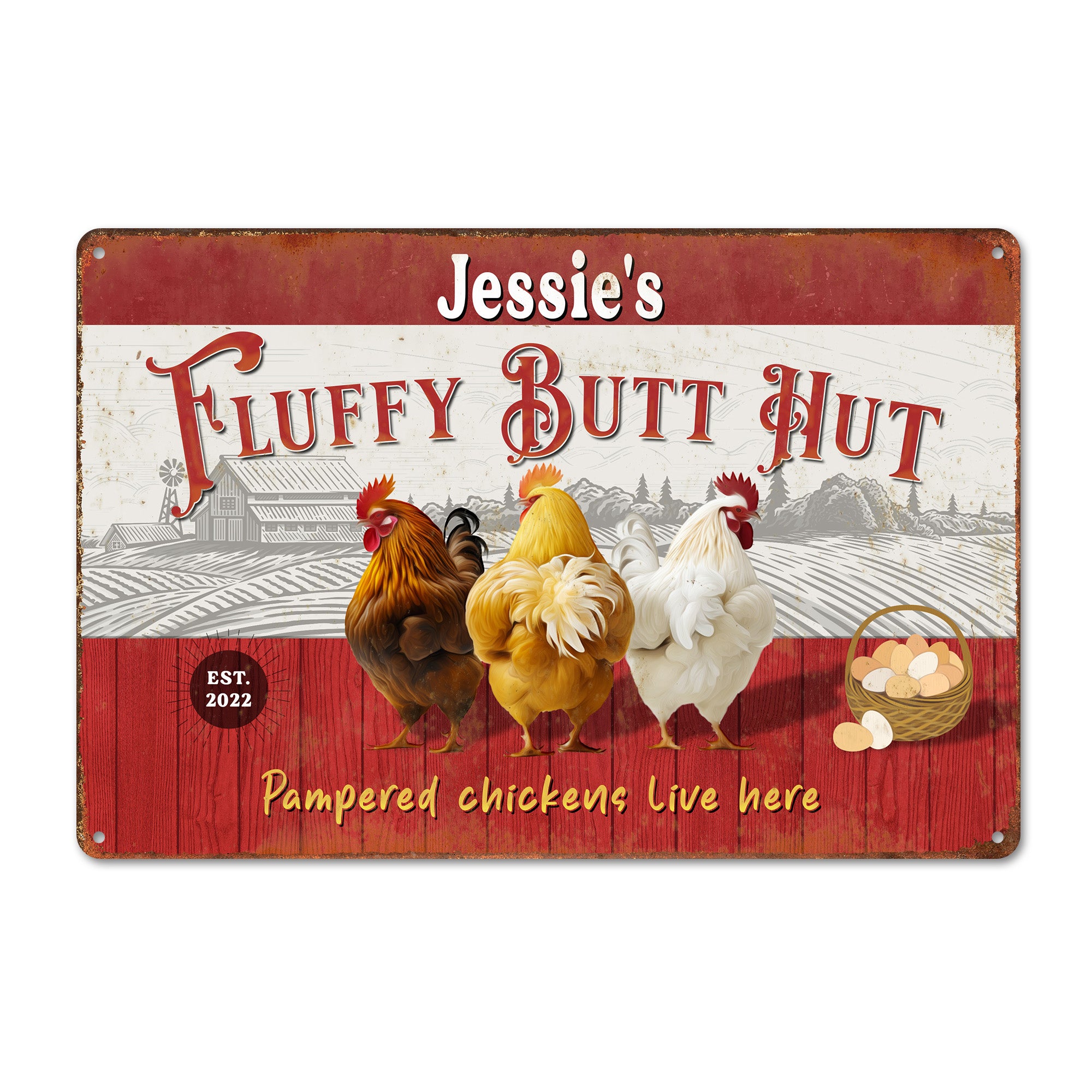 Customizable "Fluffy Butt Hut" Metal Sign - Rustic Chicken Coop Decor, Personalized Farmhouse Gift for Chicken Lovers - Image 1