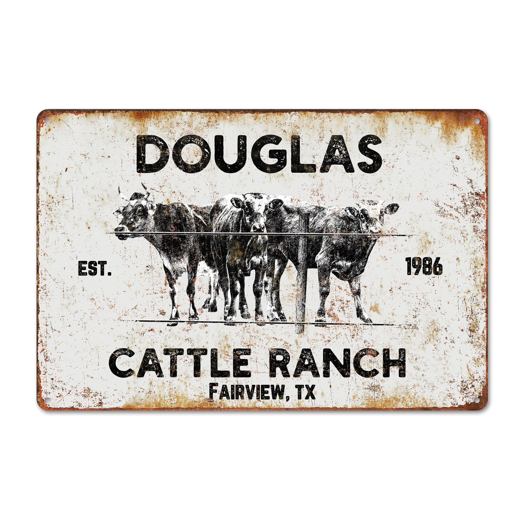 Personalized Rustic Metal Cattle Ranch Sign - Custom Farmhouse Decor for Ranch Enthusiasts, Established Date Included - Image 1