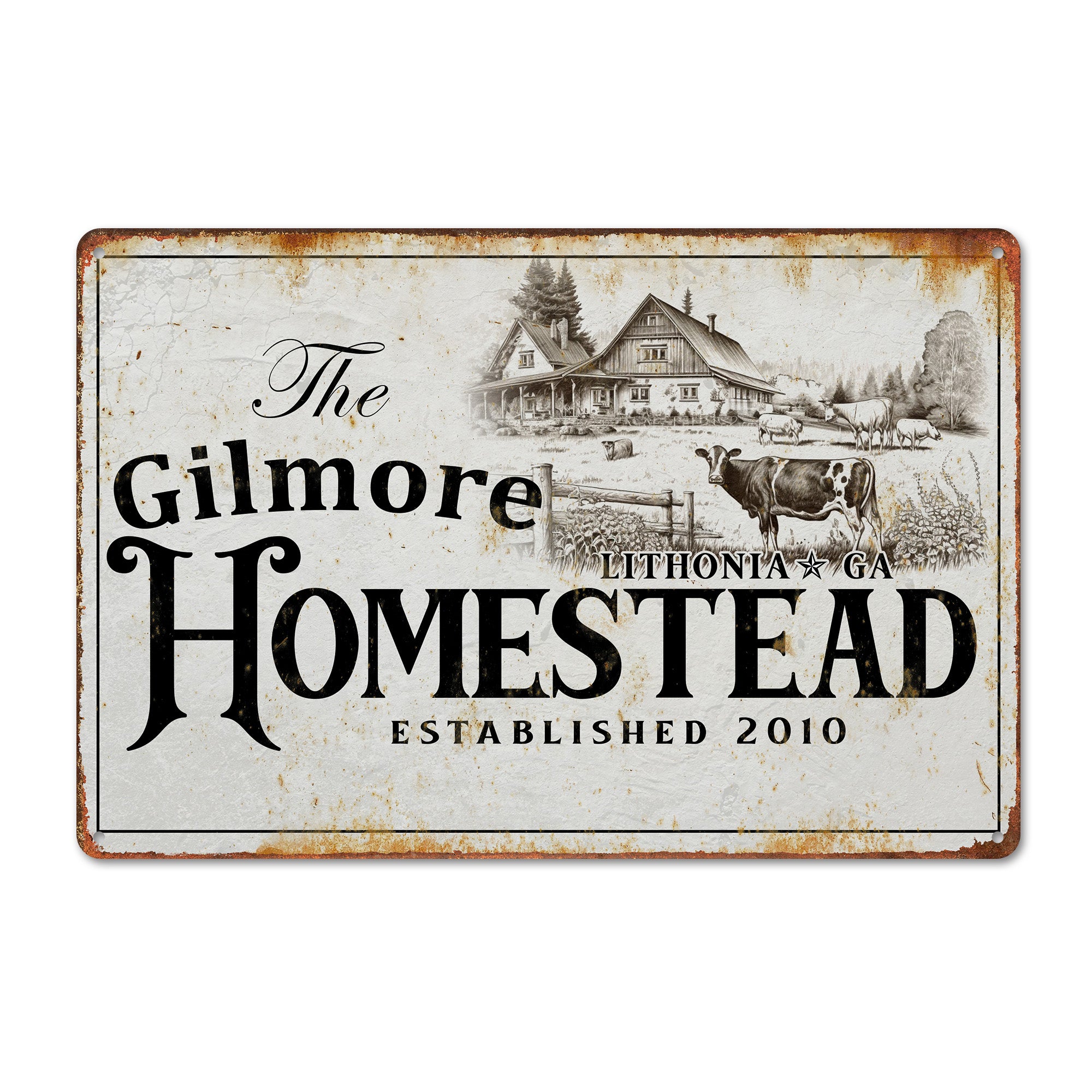Personalized Rustic Metal Homestead Sign – Custom Name & Date | Vintage Farmhouse Decor for Family Homes - Image 1