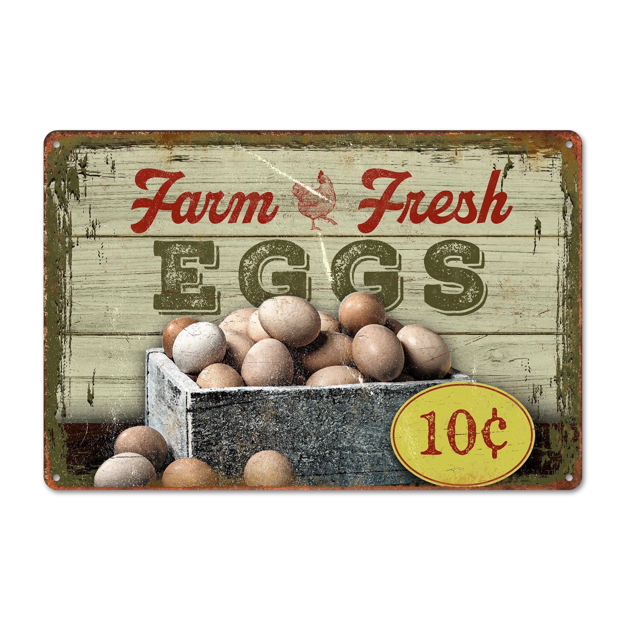 Rustic Farm Fresh Eggs Vintage Metal Sign – Personalized Handmade Wall Decor for Kitchen or Homestead - Image 1