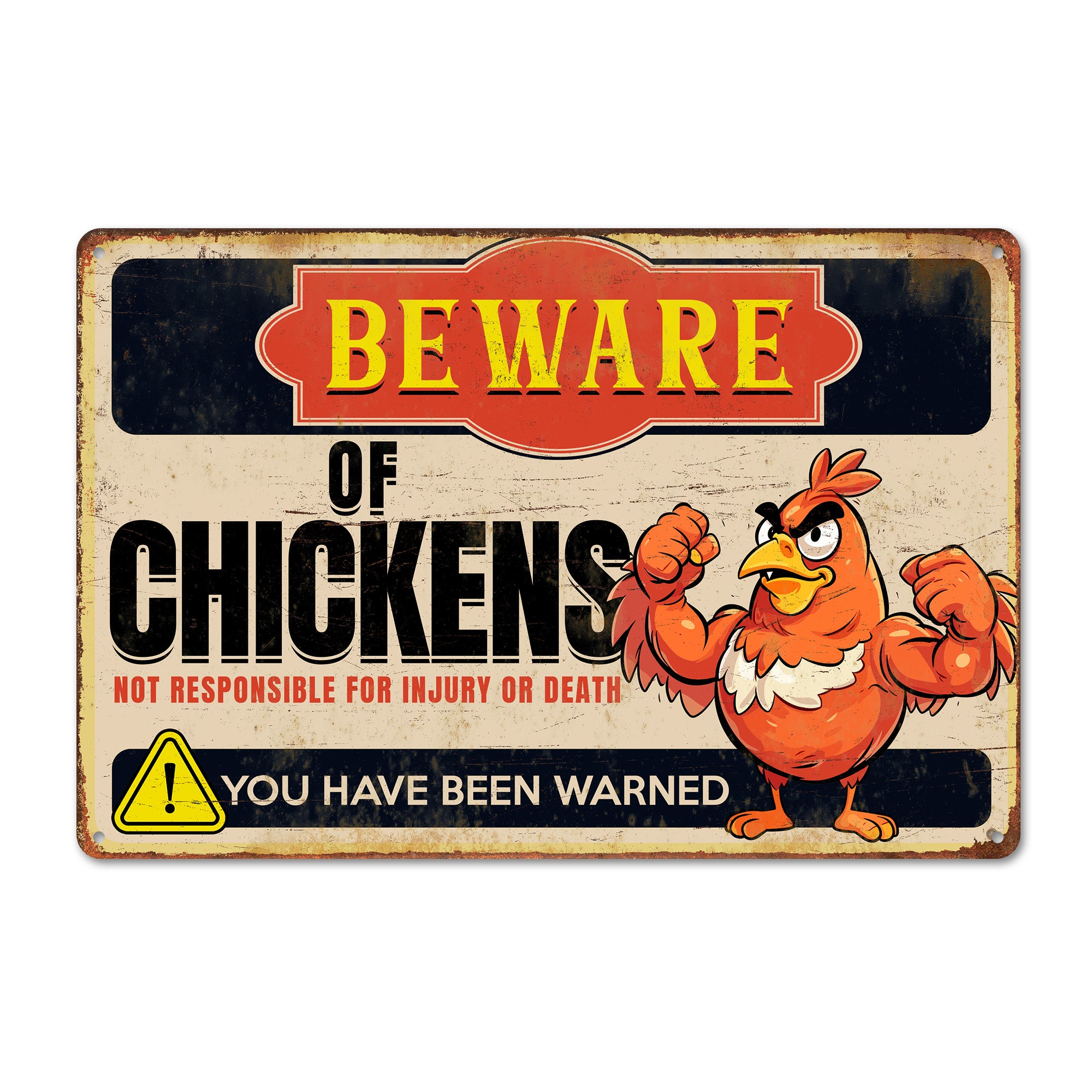 Rustic "Beware of Chickens" Vintage Metal Sign – Personalized Farmhouse Decor for Humorous Gift Giving - Image 1