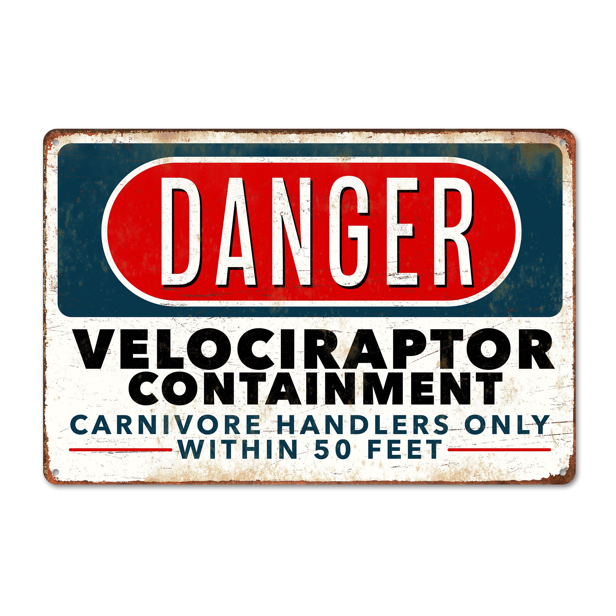 Personalized "Danger: Velociraptor Containment" Metal Sign – Unique Handmade Decor for Dinosaur Enthusiasts - Image 1