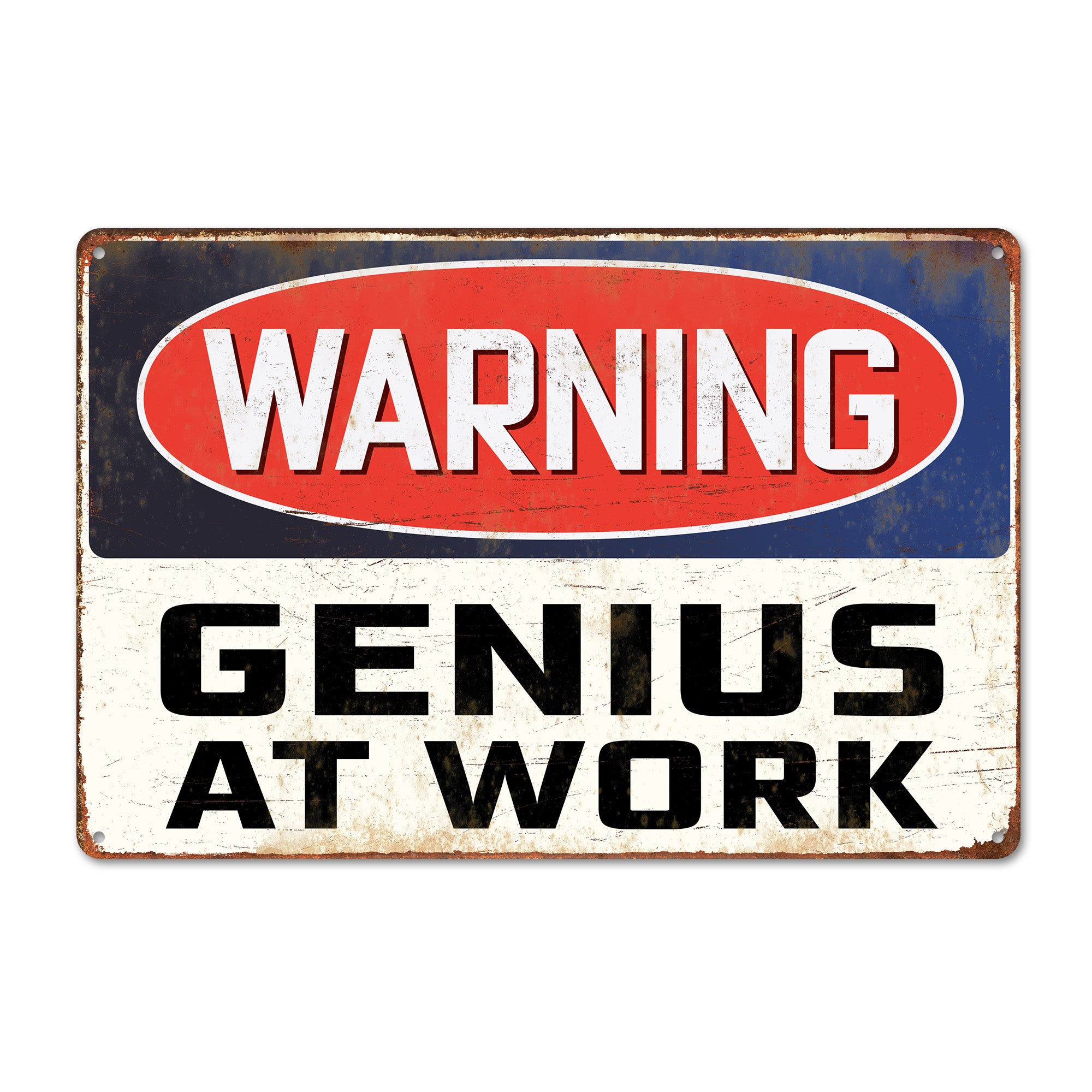 Custom "Genius at Work" Vintage Metal Sign - Personalized Gift for Home or Office Decor | Unique Handmade Metal Wall Art - Image 1