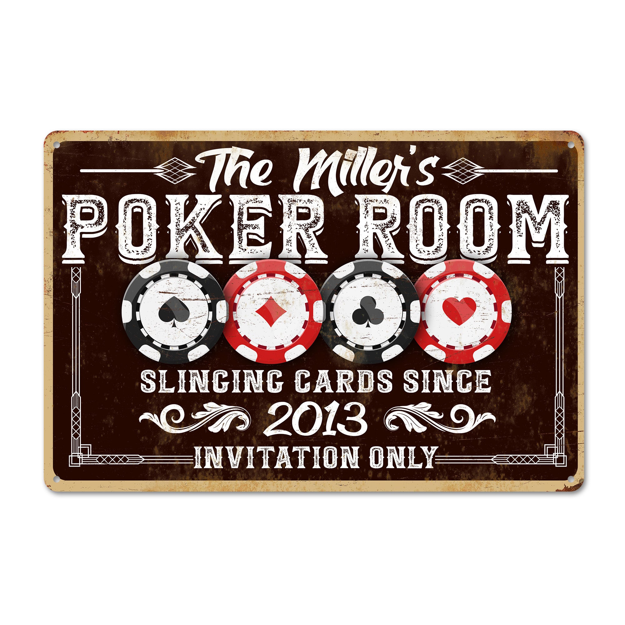 Personalized Poker Room Metal Sign – Customizable Vintage Decor for Poker Night Enthusiasts – Premium Quality Gift for Him Since 2013 - Image 1