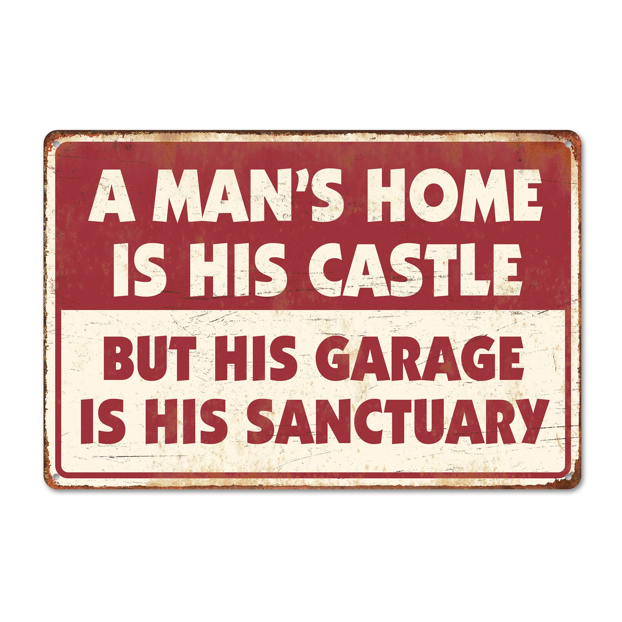 Personalized Rustic Metal Garage Sign - Man's Home Castle Sanctuary - Customizable Handcrafted Gift for Him - Image 1