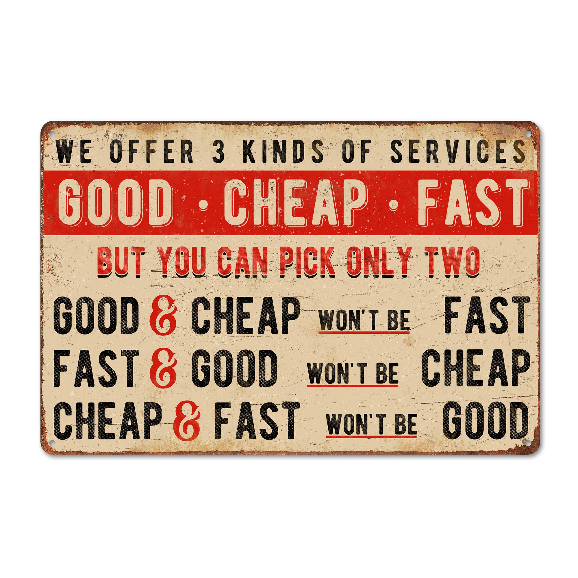 Personalized Vintage-Style Metal Sign - Good, Cheap, Fast Service Choice - Customized Retro Wall Decor for Home or Office - Image 1