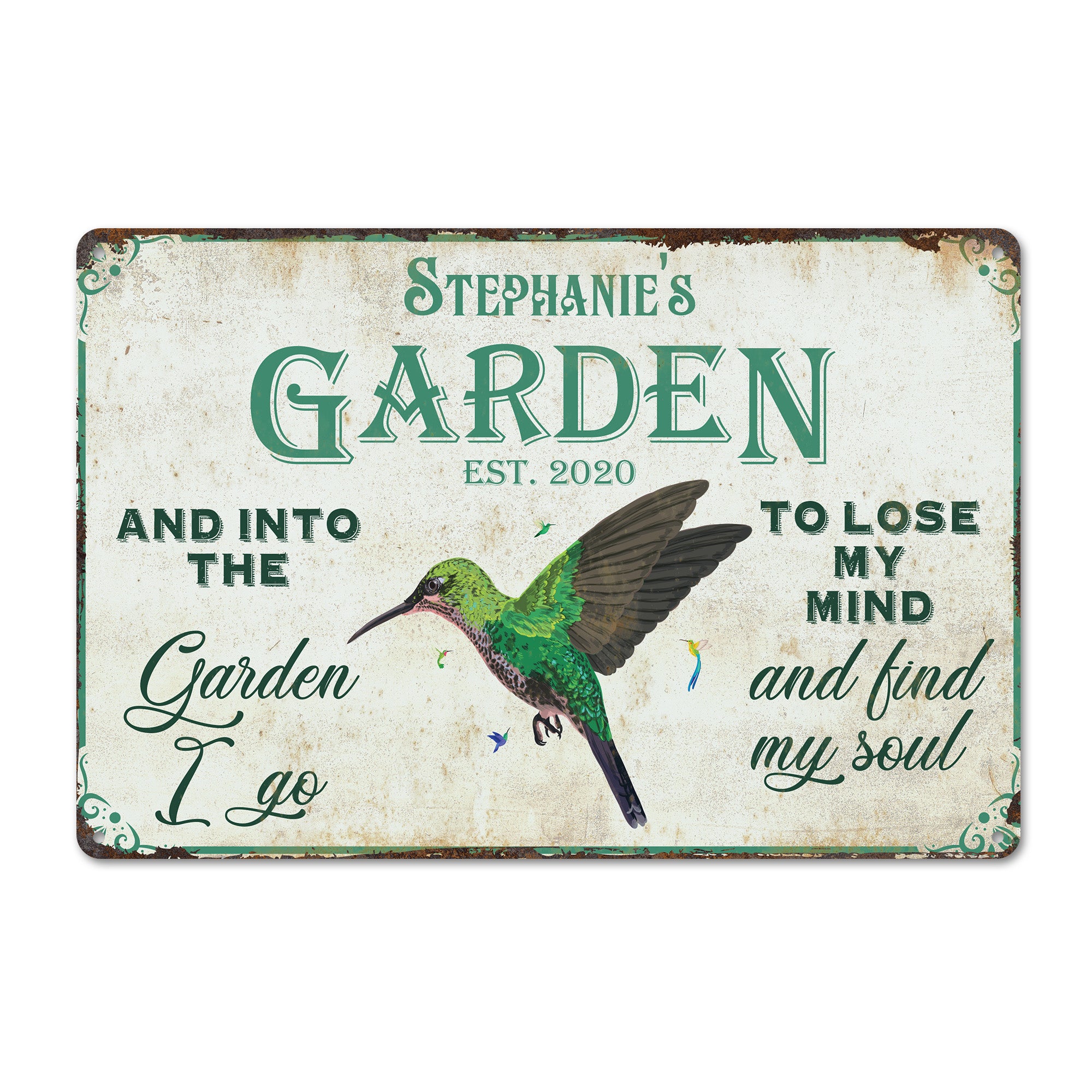 Personalized "Garden of Serenity" Metal Sign with Hummingbird Design – Perfect Custom Gift for Nature Lovers and Gardeners - Image 1