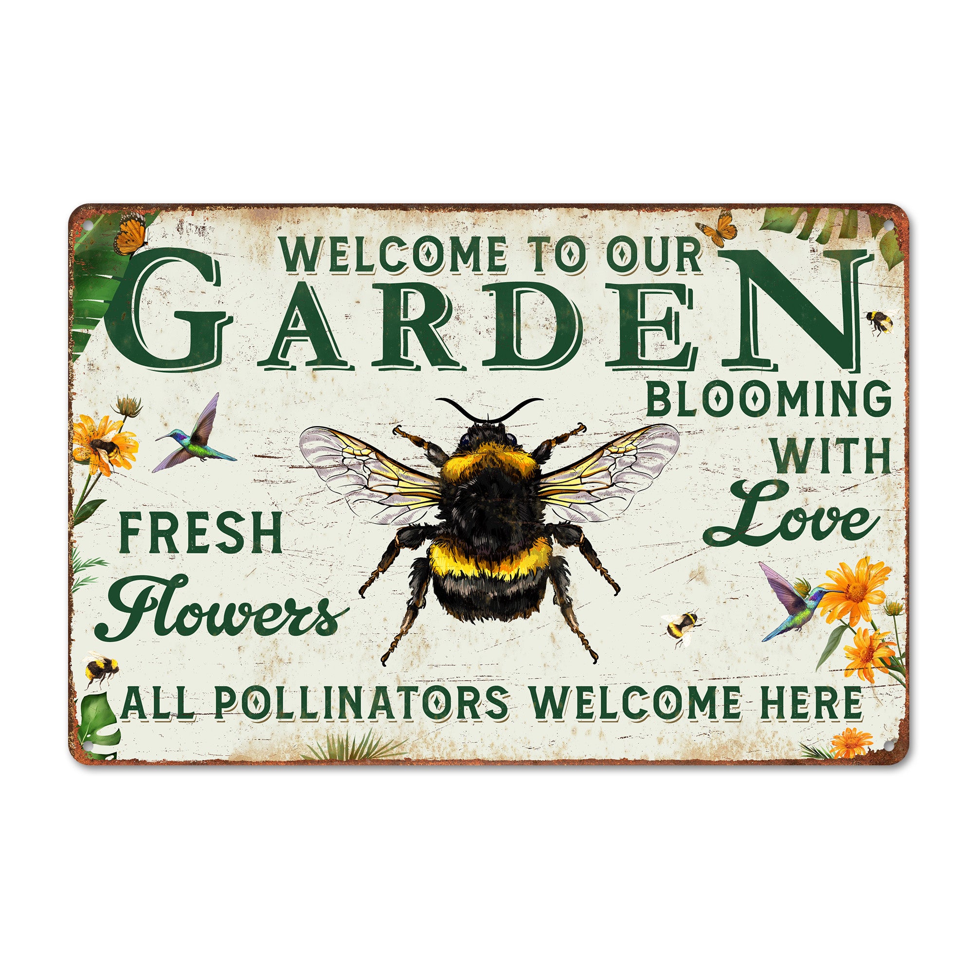 Personalized Garden Welcome Metal Sign - Handmade Vintage Style Decor for Pollinator Lovers - Perfect Gift for Nature Enthusiasts - Image 1