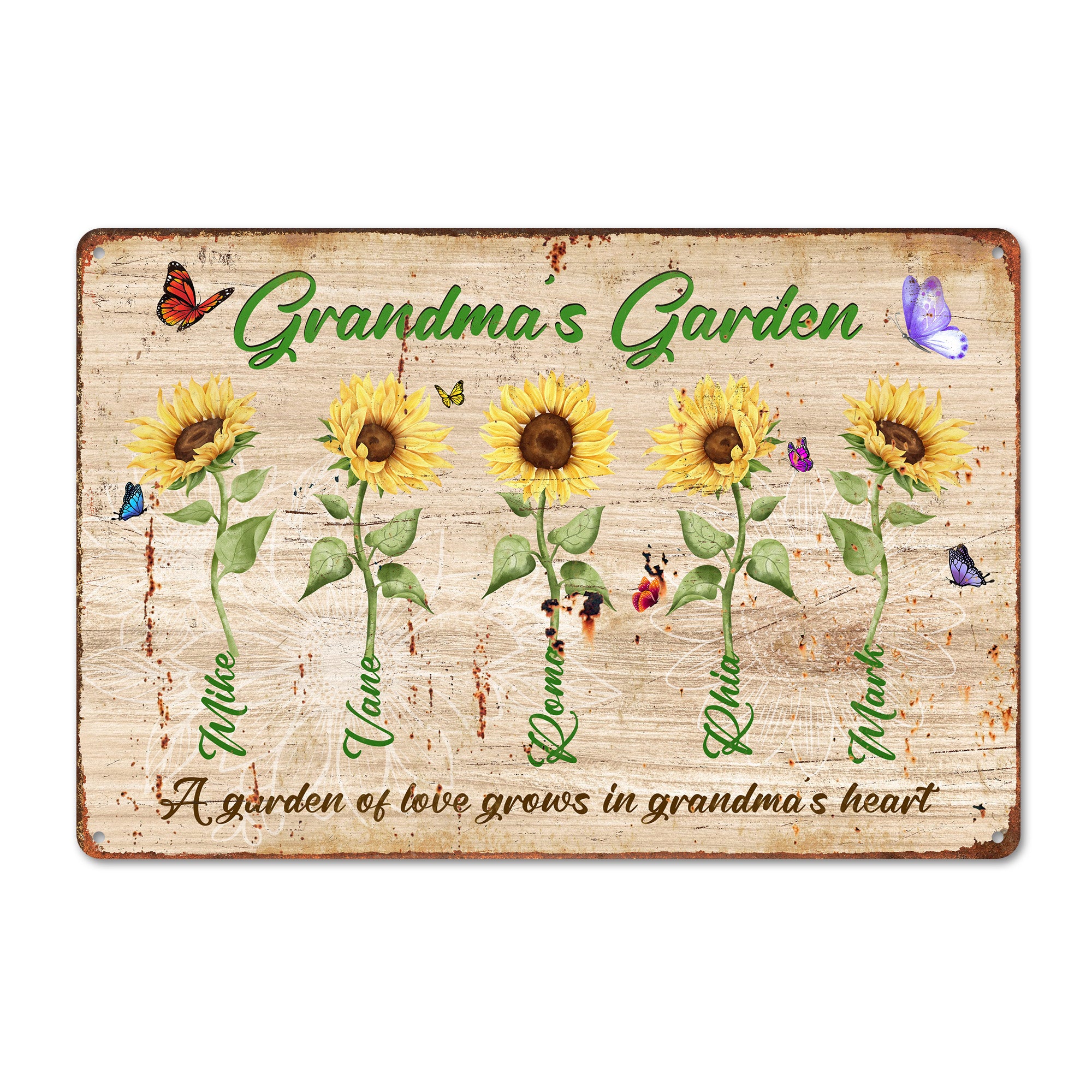 Personalized Grandma’s Garden Metal Sign - Custom Sunflowers Wall Art for Grandma's Gift - Durable, Handcrafted Décor - Image 1