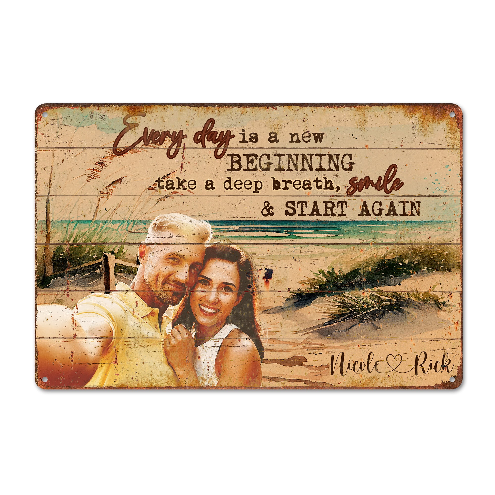 Personalized Rustic Metal Sign - New Beginnings Design with Custom Names - Perfect Gift for Couples, Anniversaries, Home Decor - Image 1