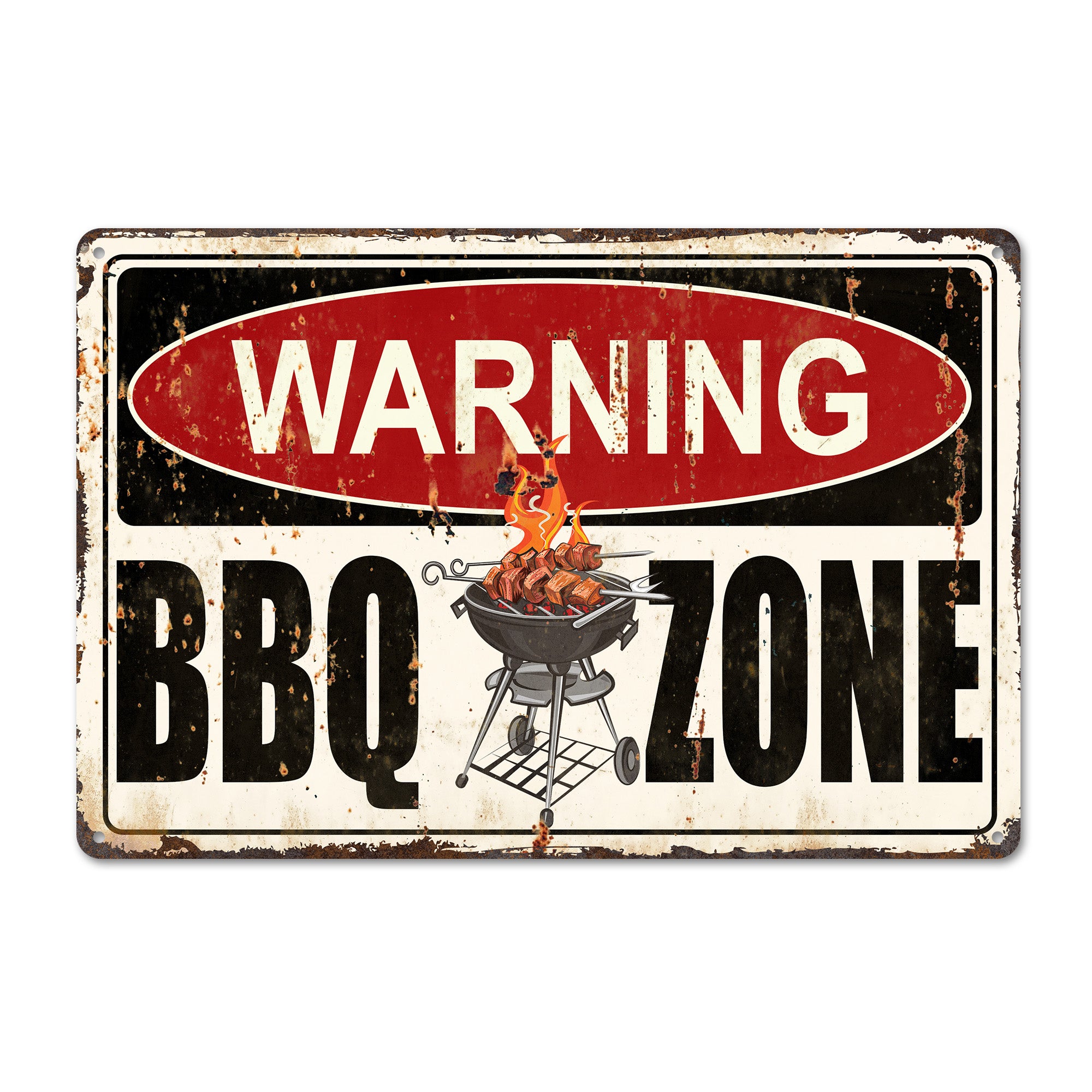 Personalized "Warning BBQ Zone" Metal Sign for Outdoor Grilling Enthusiasts - Customizable Rustic Décor Perfect for Backyard BBQ Lovers - Image 1