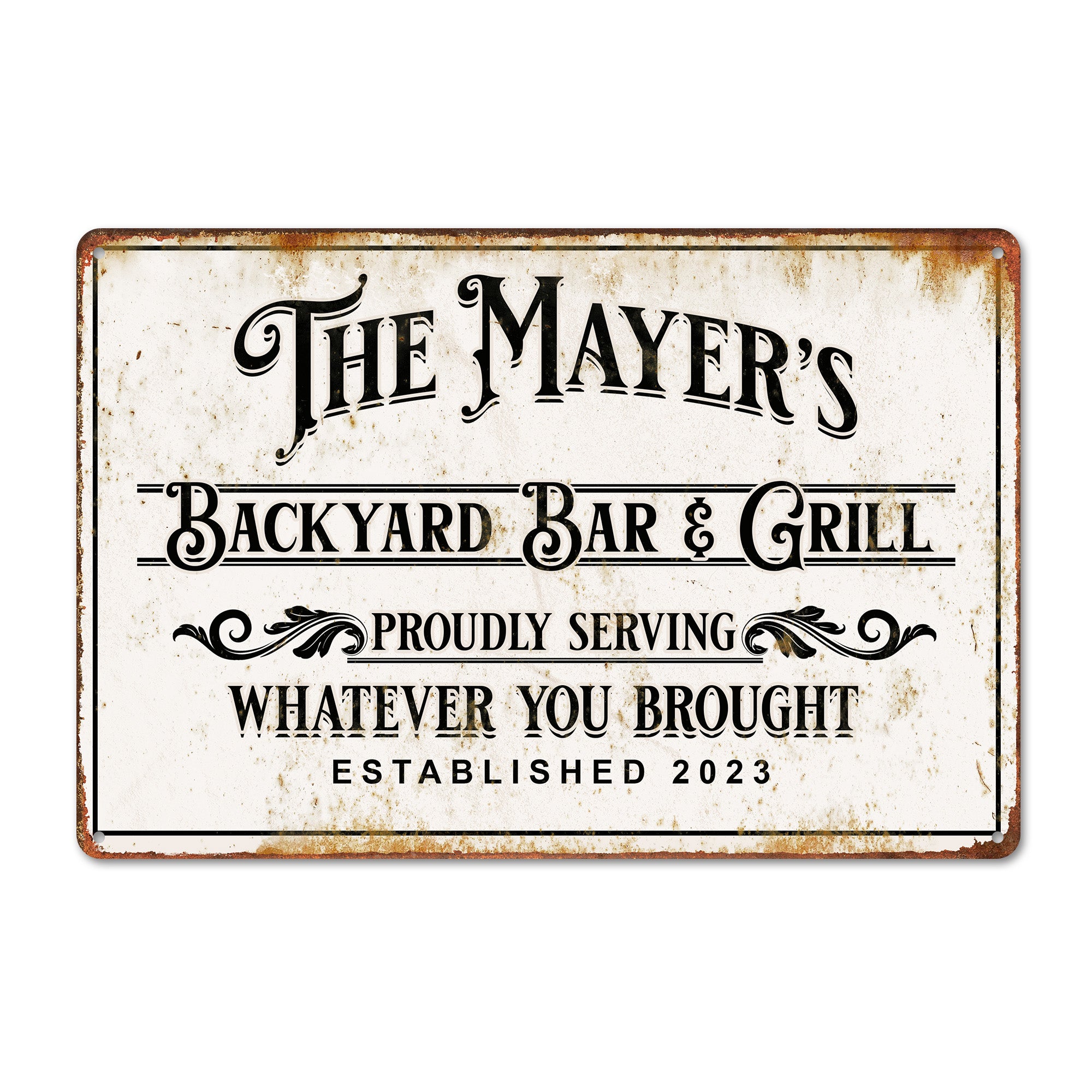 Personalized Backyard Bar & Grill Metal Sign - Custom Name Tin Plaque for Outdoor Decor and Unique Gift - Image 1