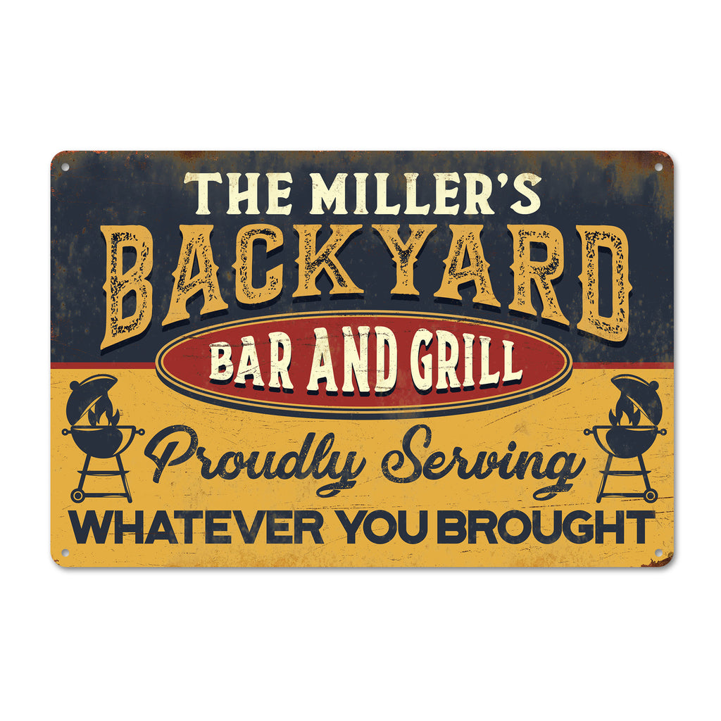 Personalized Rustic Metal Sign - Customized Backyard Bar and Grill Plaque for Home Décor and Unique Gift - Image 1
