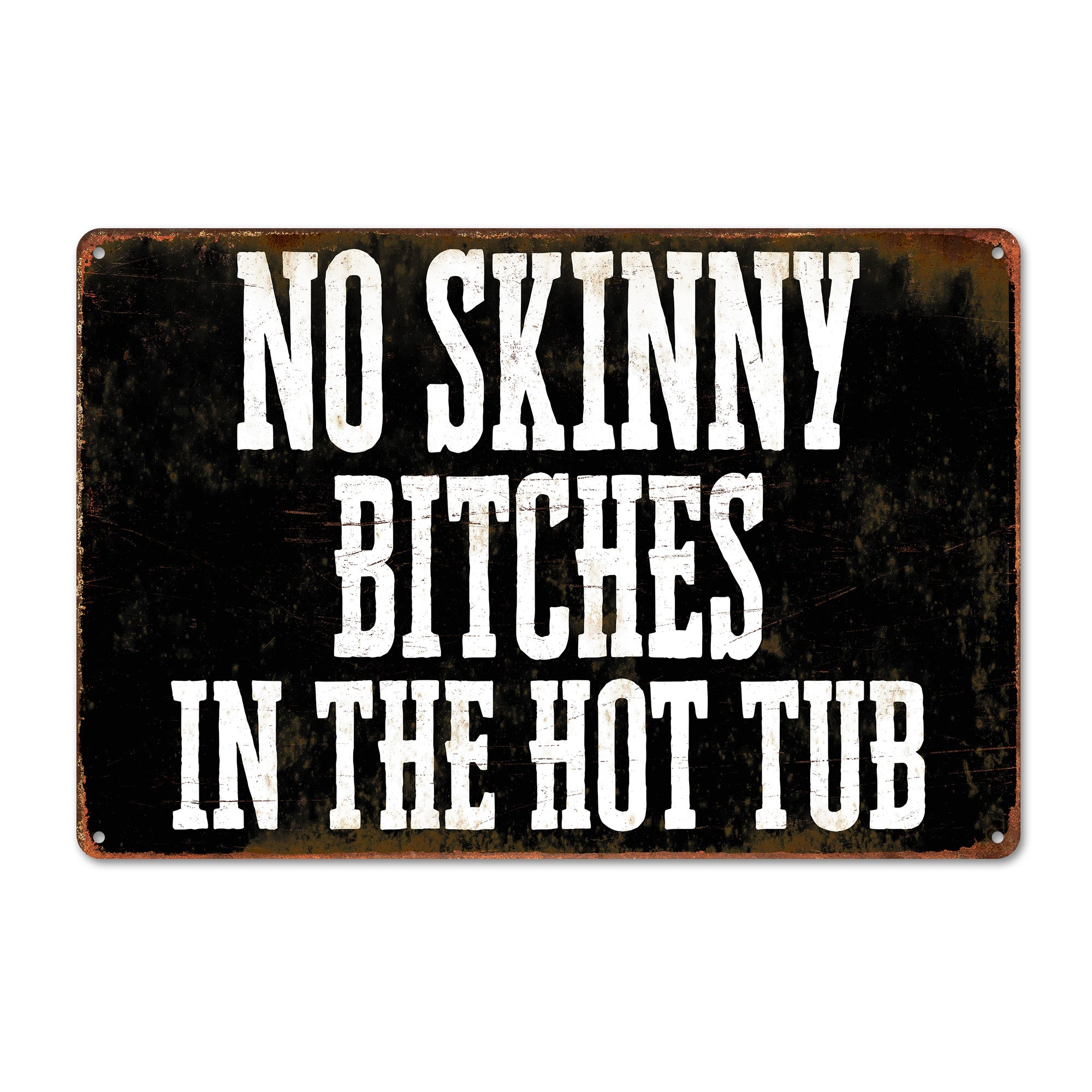 Personalized Vintage-Style Metal Sign - No Skinny Rule - Customizable Hot Tub Decor for Fun Gatherings & Gifting - Image 1