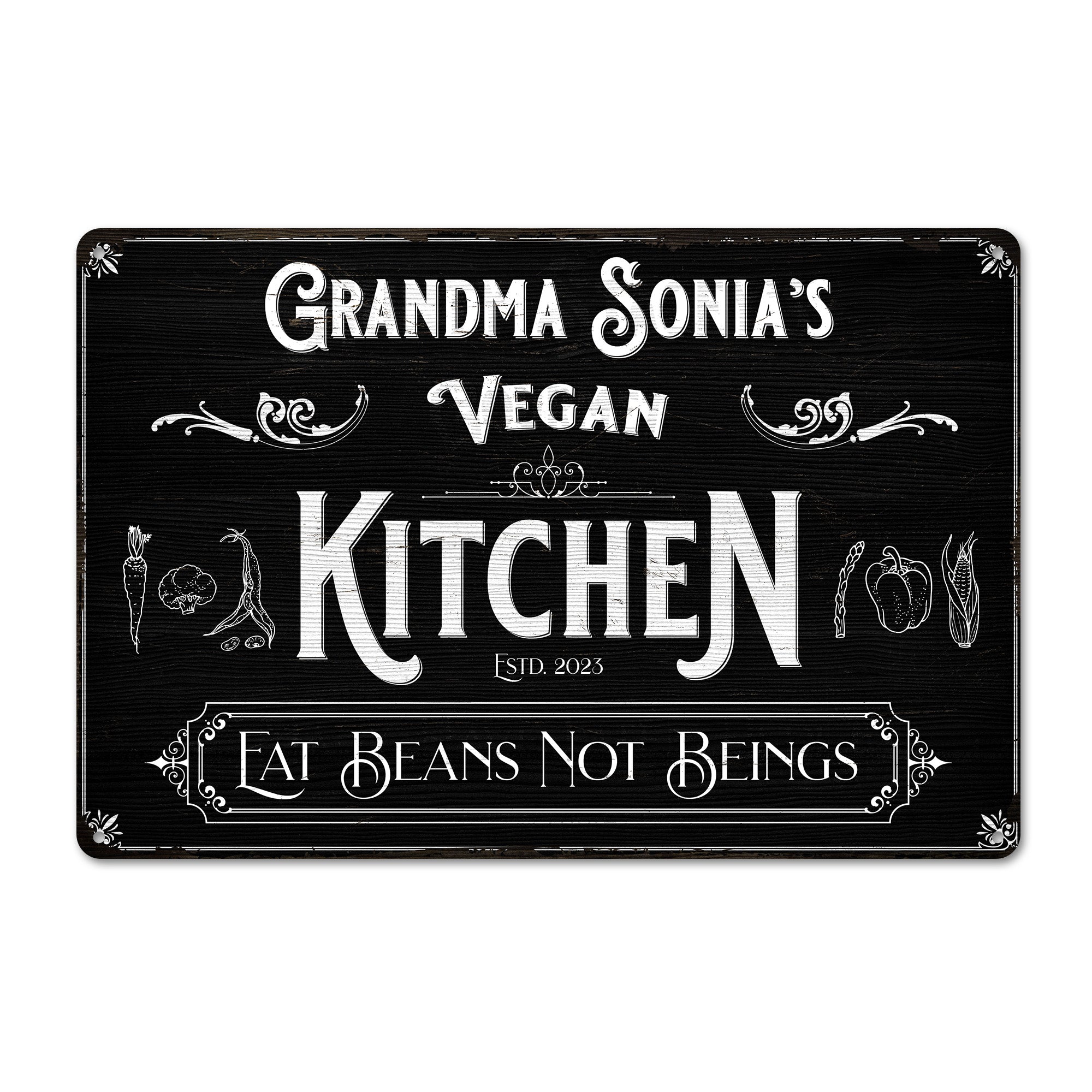 Personalized Grandma's Vegan Kitchen Metal Sign - Custom Handmade Gift for Vegans - Unique Home Decor - Image 1