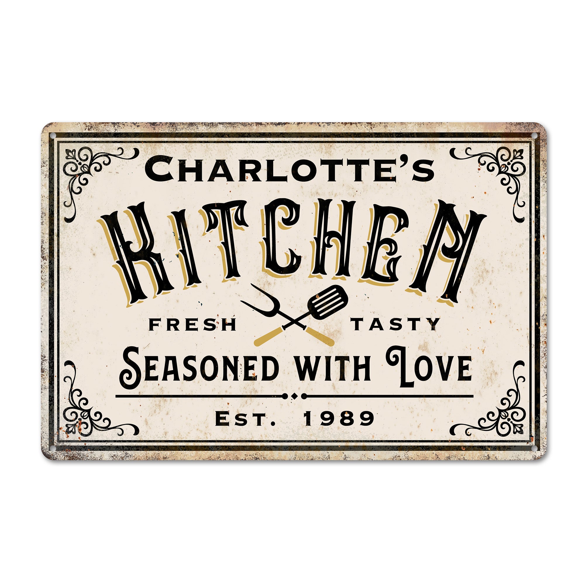 Personalized Vintage-Style Metal Kitchen Sign - "Charlotte's Kitchen" – Custom Rustic Decor for Home Cooks & Culinary Enthusiasts - Image 1