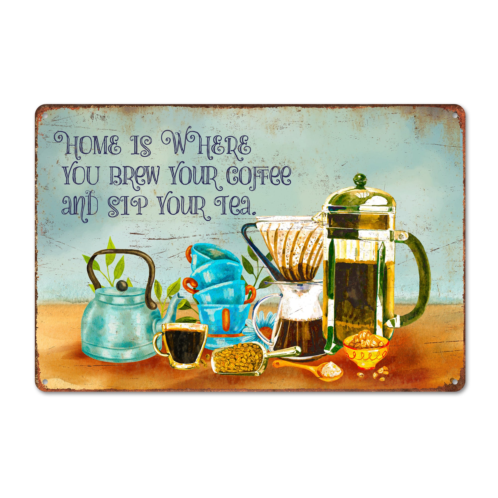 Personalized Handmade Coffee and Tea Lover's Metal Sign - Rustic Kitchen Decor with Customizable Options for Unique Gift-Giving - Image 1