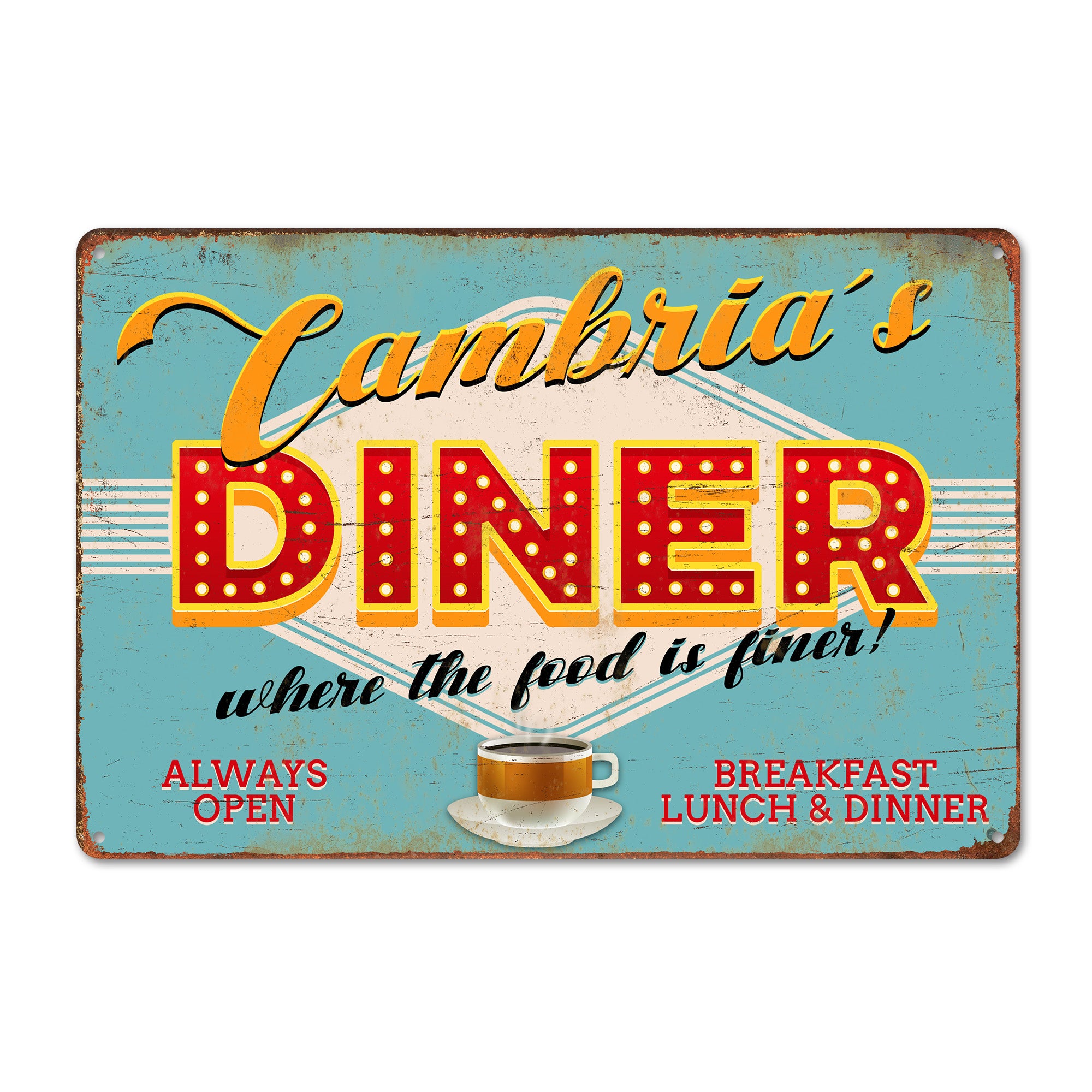Personalized Vintage-Style Metal Diner Sign – Custom Retro Décor for Home, Kitchen, Café – Perfect Gift for Food Lovers - Image 1
