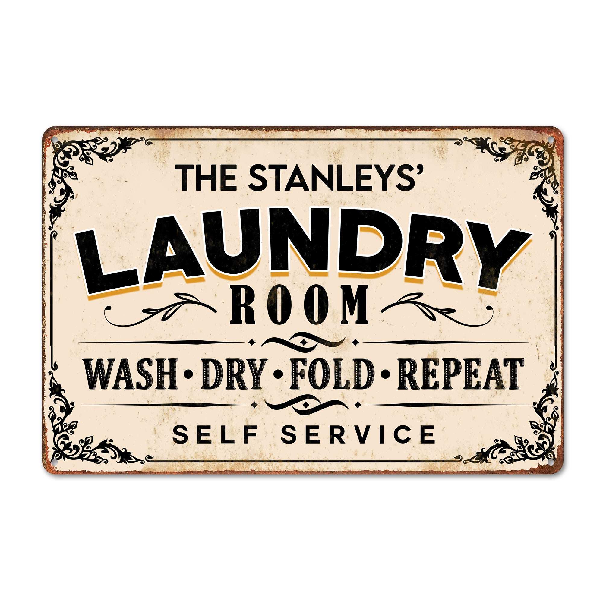 Personalized Vintage Metal Laundry Room Sign with Custom Family Name - Rustic Decor for Home, Perfect Gift for Housewarming and Family Celebrations - Image 1