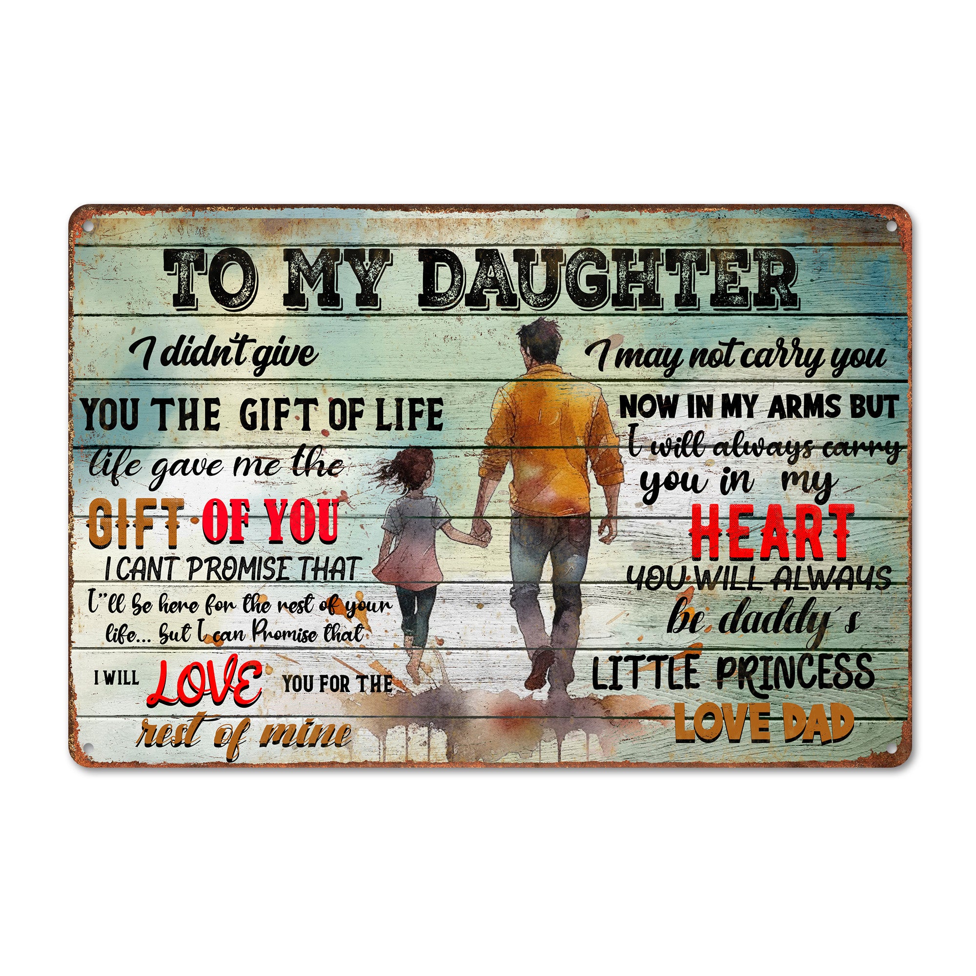 Personalized "To My Daughter" Metal Sign - Heartfelt Gift with Artistic Design for Dads to Celebrate Their Little Princess - Image 1