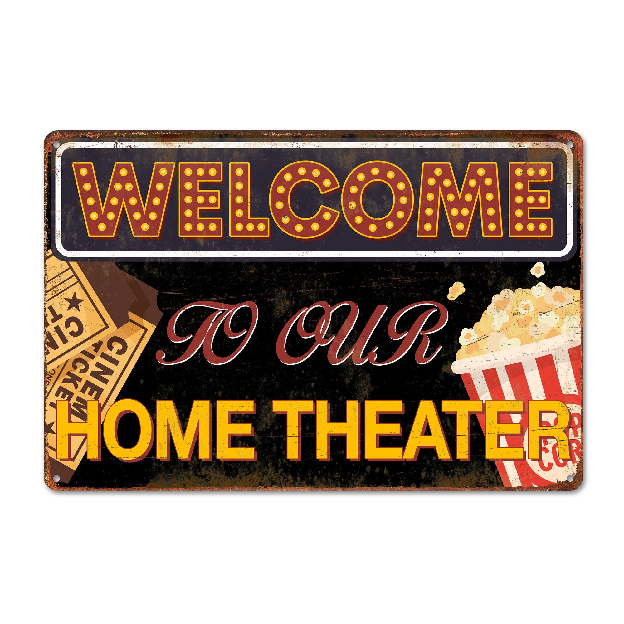 Personalized Retro Metal Home Theater Sign - Custom Welcome Wall Décor for Movie Lovers - Image 1