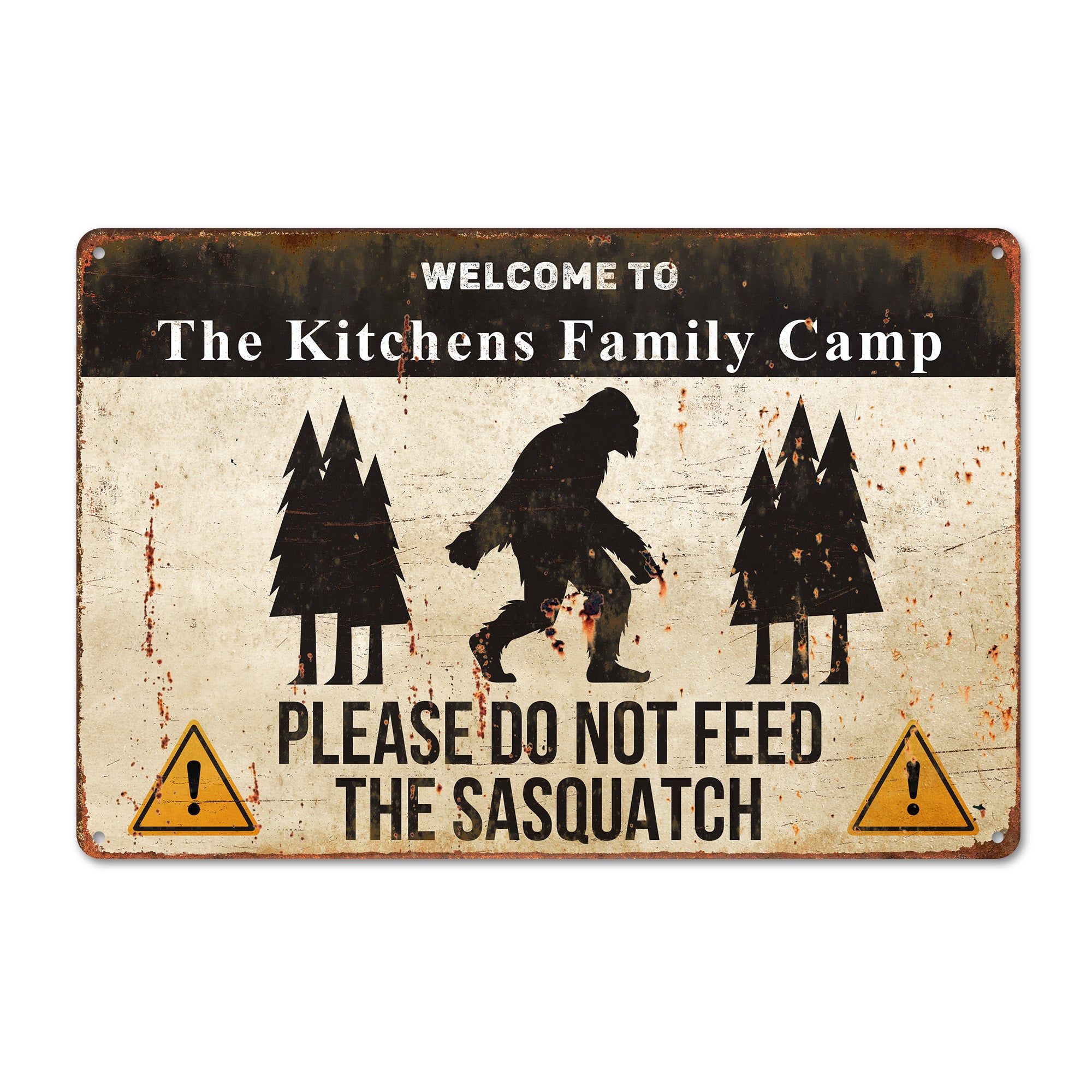 Personalized Metal Sign for Nature Lovers - Vintage "Do Not Feed the Sasquatch" Decor for Outdoor Enthusiasts and Family Camps - Image 1