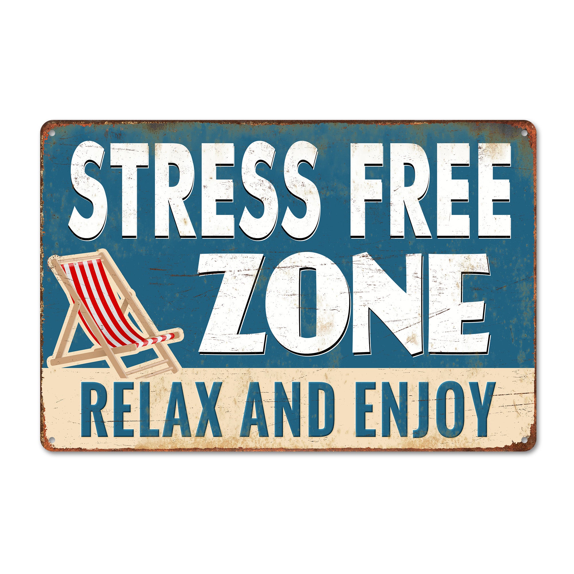 Personalized Vintage Metal Sign - "Stress Free Zone" - Handcrafted Aluminum Plaque, Perfect Relaxation Gift for Home Decor - Image 1