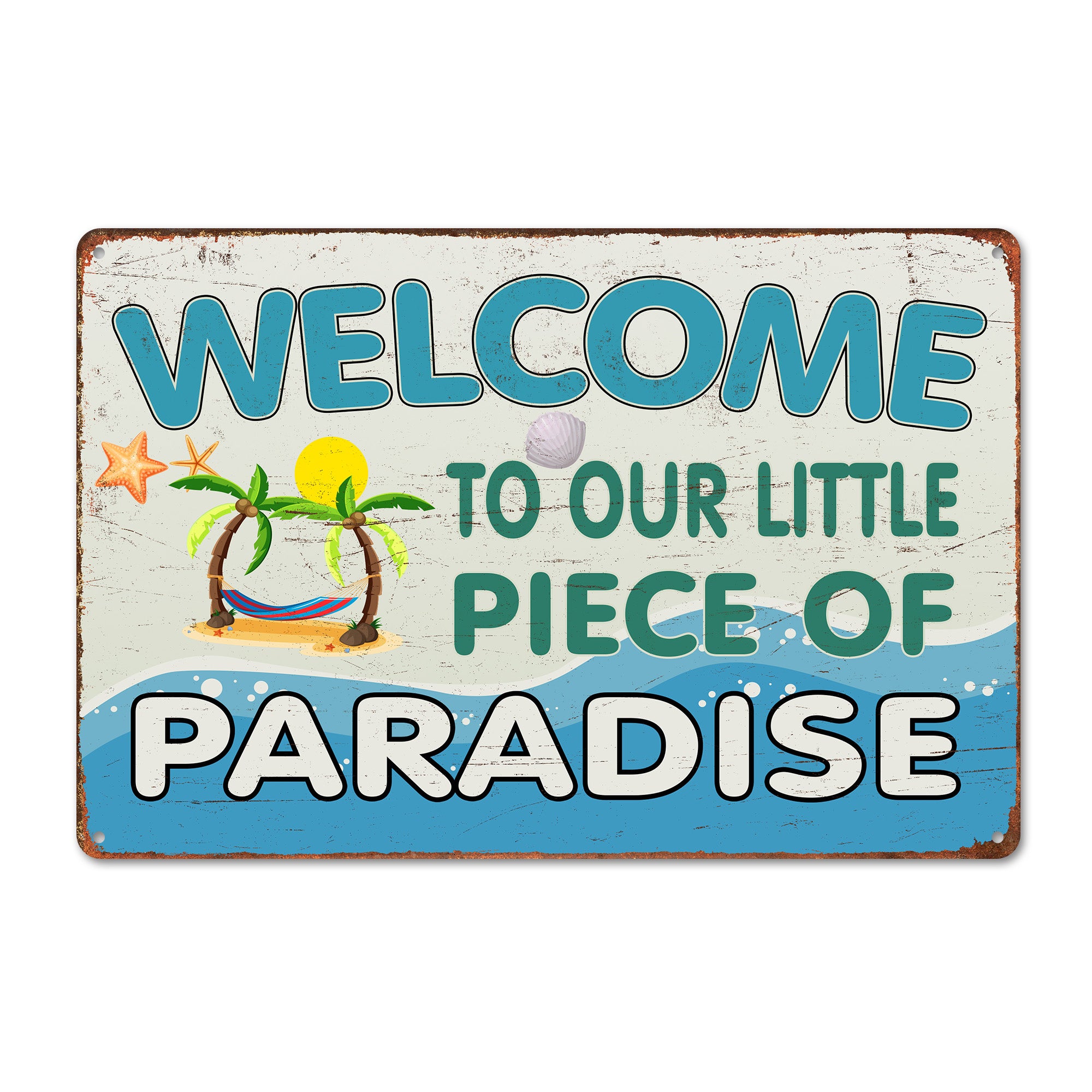 Personalized "Welcome to Our Little Piece of Paradise" Metal Sign – Custom Beach Decor for Home, Patio, or Gift - Image 1