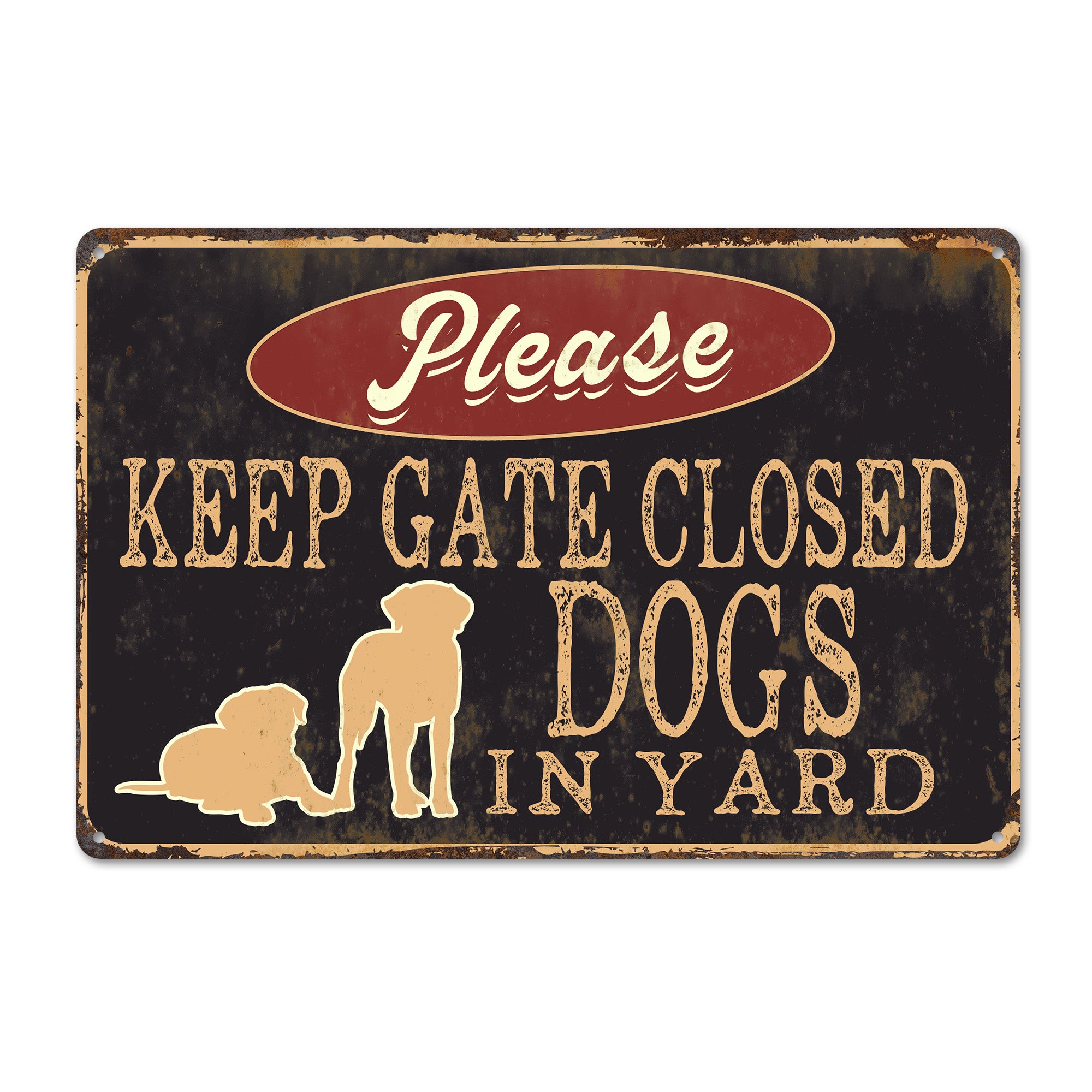 Personalized Rustic Metal Sign - "Please Keep Gate Closed" with Dog Silhouettes - Custom Yard Decor for Pet Lovers - Image 1