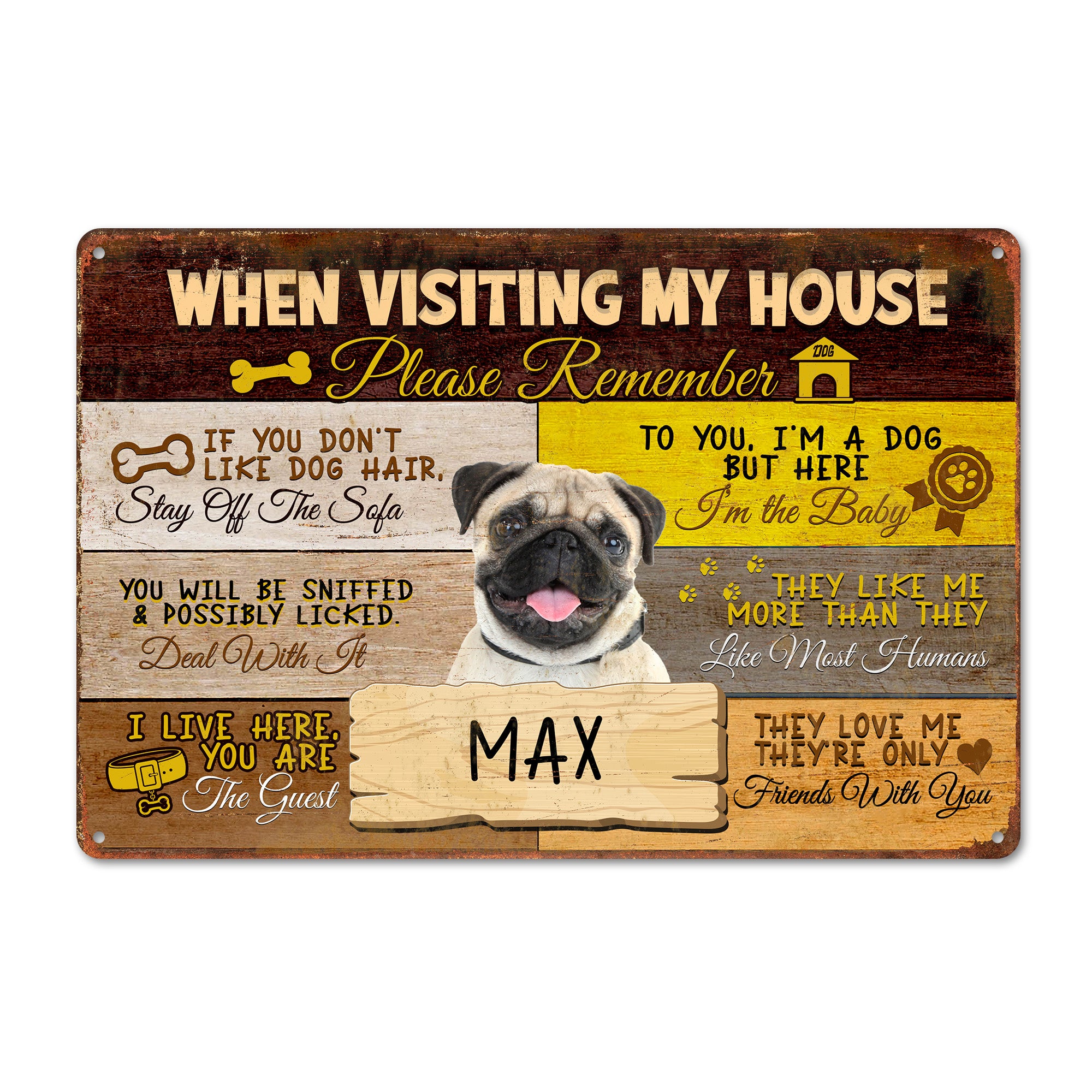 Personalized Pug Dog House Metal Sign - Custom Name Plaque for Pet Lovers, Handmade Décor for Dog Owners - Image 1