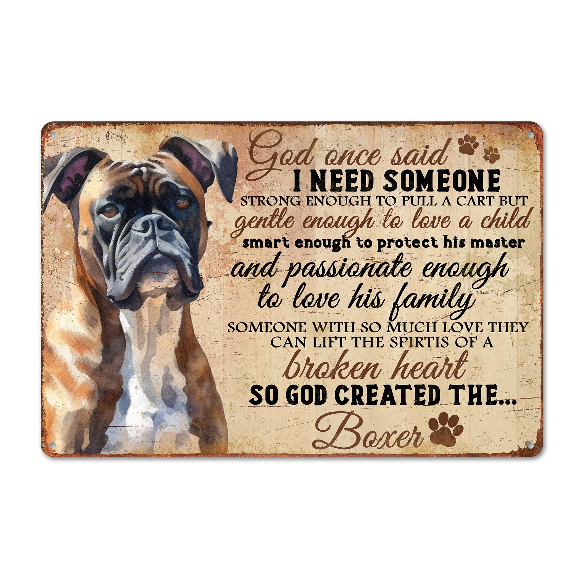 Personalized Boxer Dog Metal Sign - Handmade Rustic Wall Art for Pet Lovers - Unique Gift for Dog Owners and Home Decor - Image 1