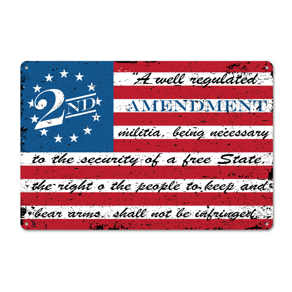 Personalized Rustic 2nd Amendment Metal Sign - Premium Quality, Customizable American Flag Design for Unique Gift Giving - Image 1