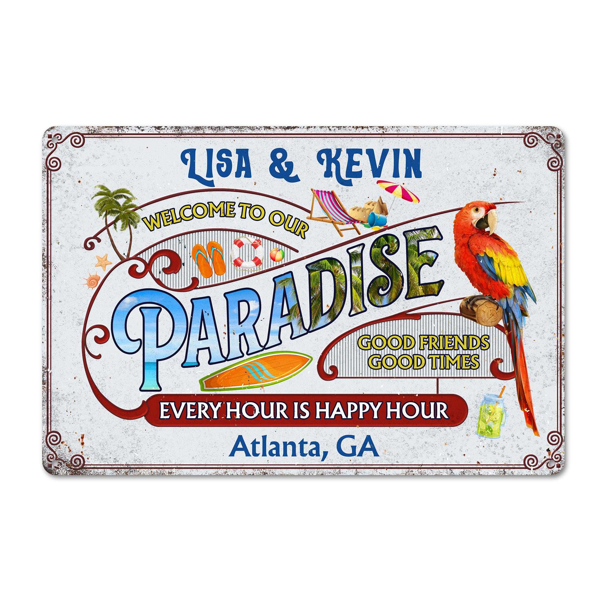 Personalized "Welcome to Paradise" Metal Sign - Customizable Tropical Decor for Home and Bar in Atlanta, GA - Image 1