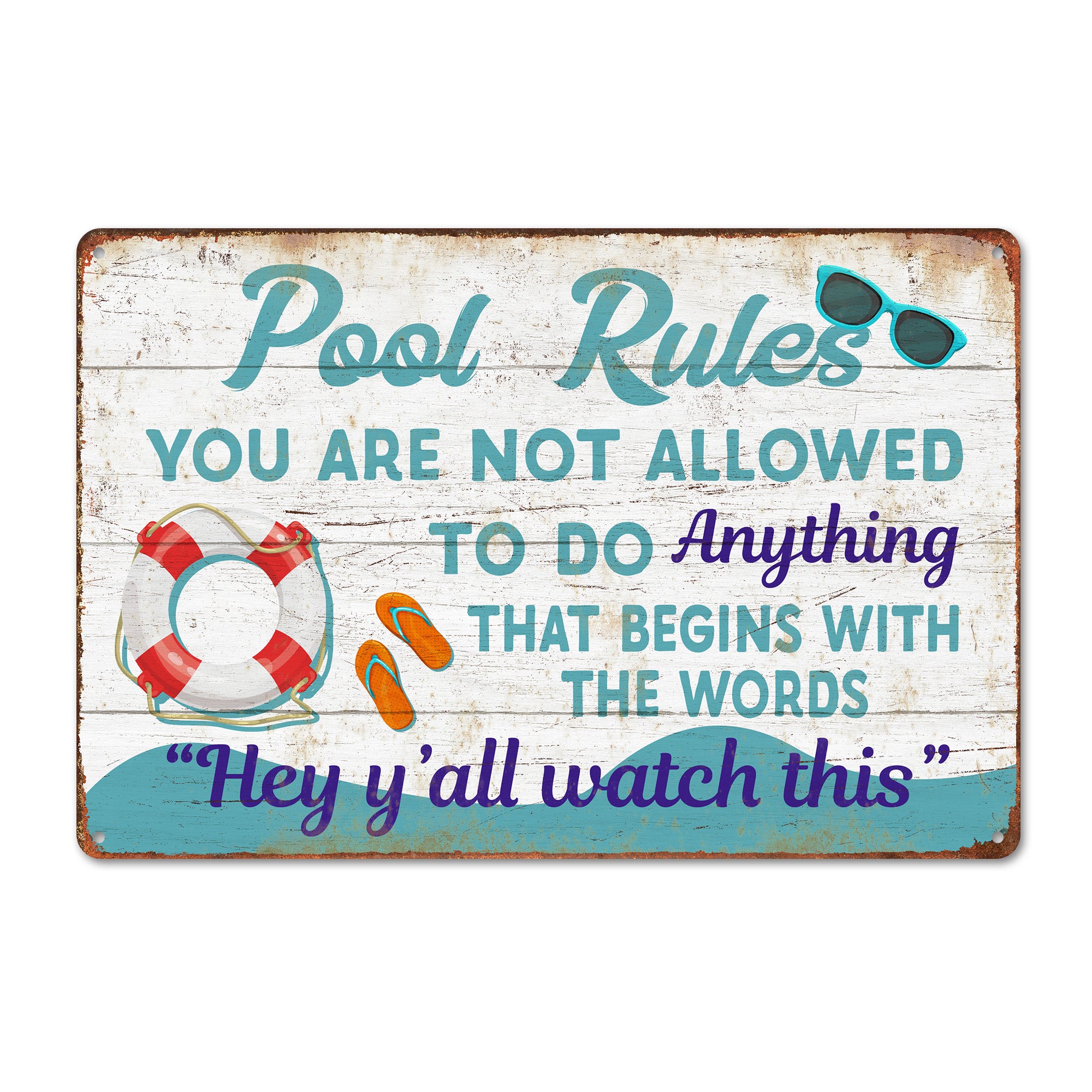 Personalized Pool Rules Metal Sign - Customizable Outdoor Decor for Fun-Inspired Poolside Gatherings - Image 1