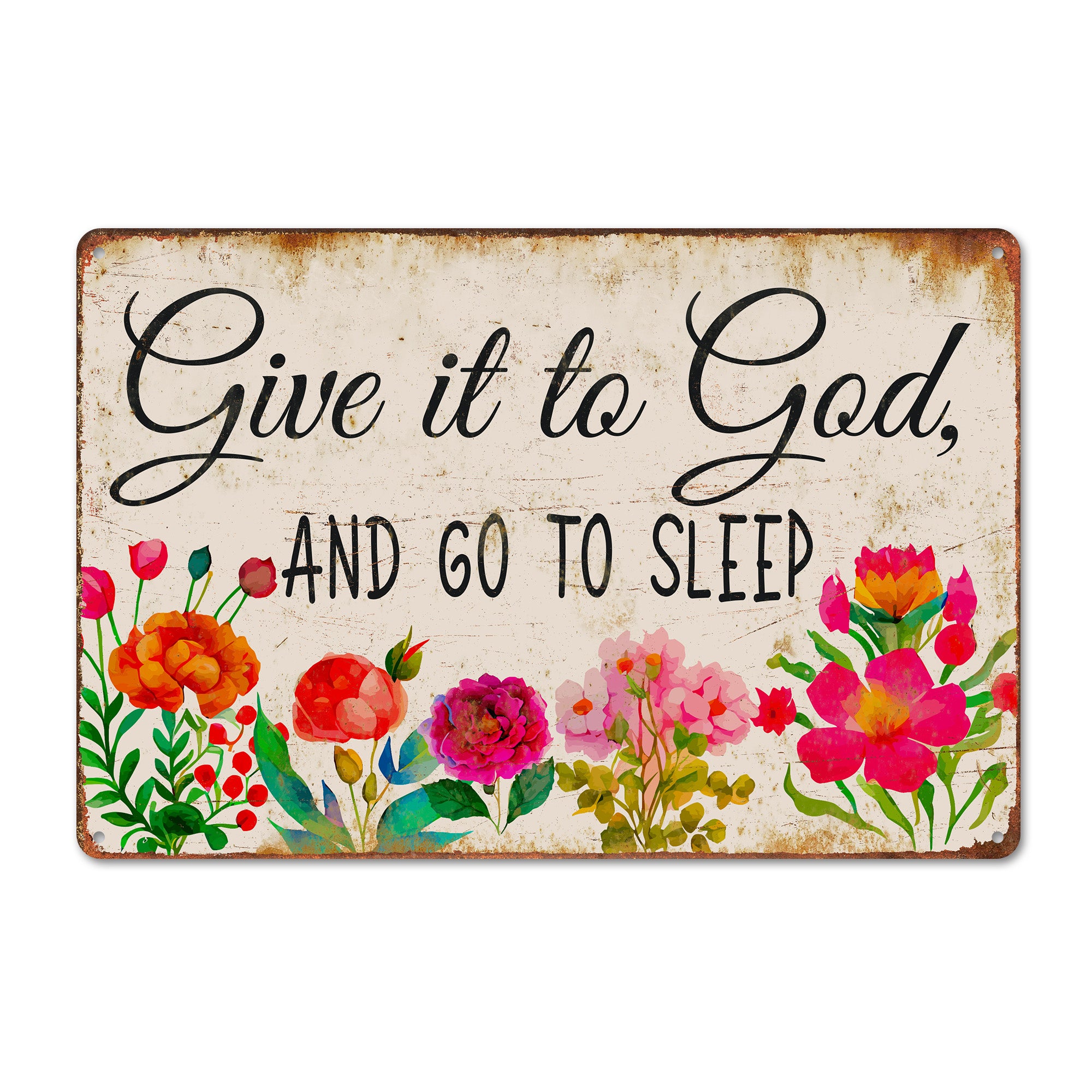 Elegant Personalized Metal Wall Sign - "Give it to God" Inspirational Floral Decor for Home, Office, or Gift - Image 1