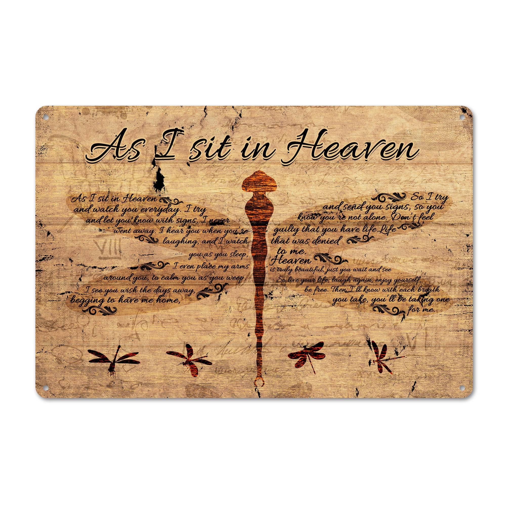 Personalized "As I Sit in Heaven" Metal Sign – Rustic Memorial Plaque with Dragonfly Design for Thoughtful Gift-Giving - Image 1