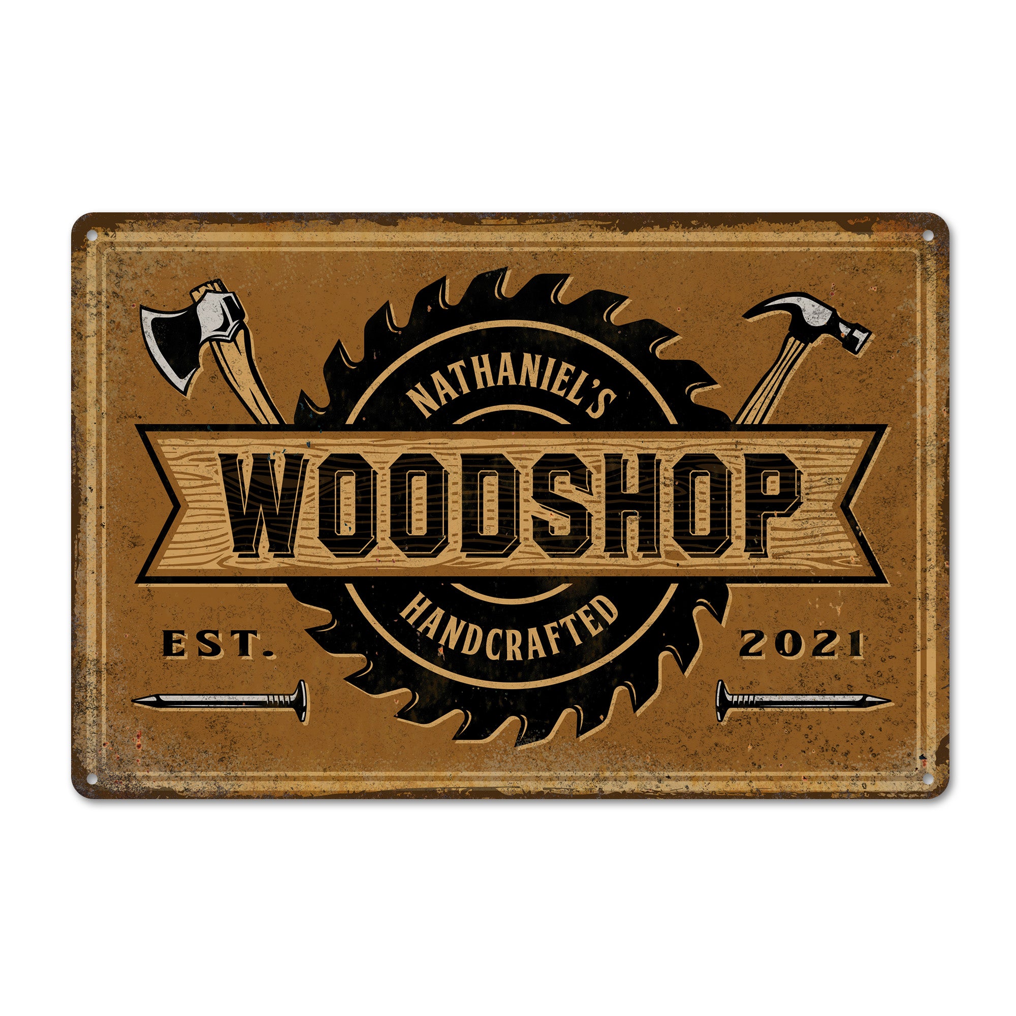 Personalized Metal Woodshop Sign - Custom Handmade Wall Art for Craft Enthusiasts - Durable Vintage Style - Image 1