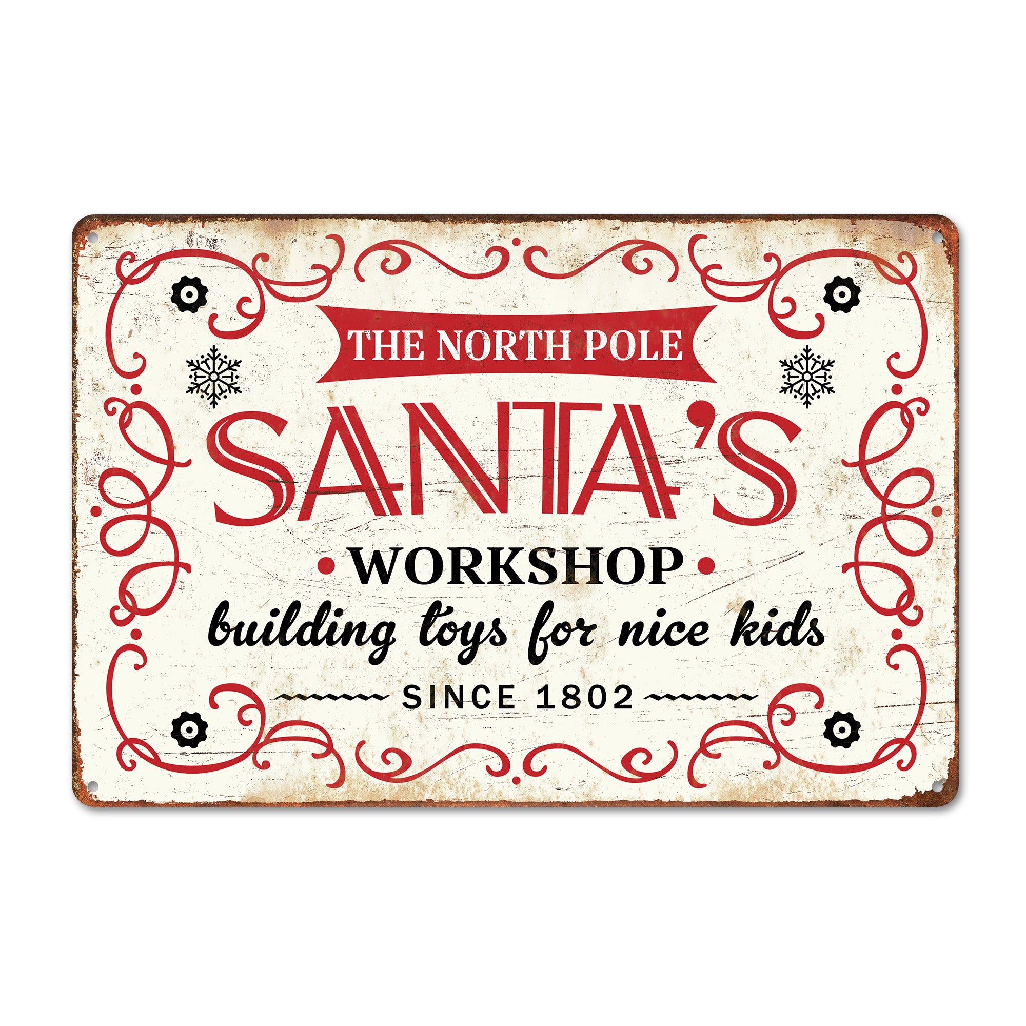Personalized Vintage Santa's Workshop Metal Sign - Customizable North Pole Christmas Decor for Holiday Spirit - Image 1