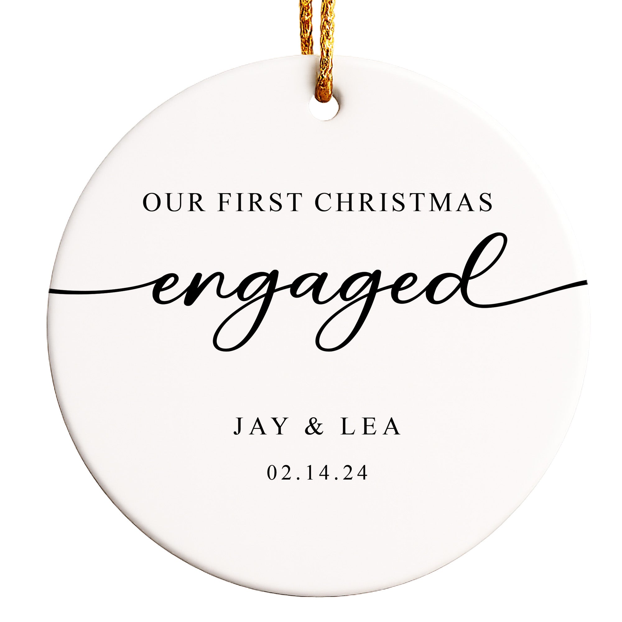 Personalized "Our First Christmas Engaged" Ceramic Ornament - Custom Names & Date - Perfect Engagement Gift - Image 1