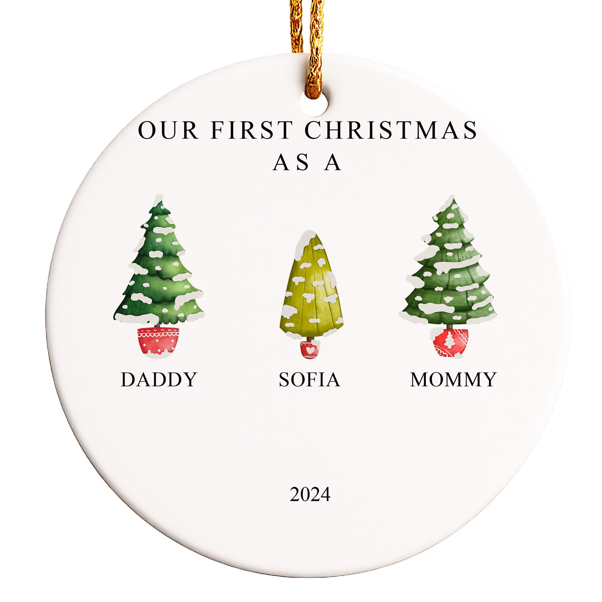 Personalized Family Christmas Ornament 2024 – Custom Ceramic Decoration for New Parents and Baby's First Holiday - Image 1
