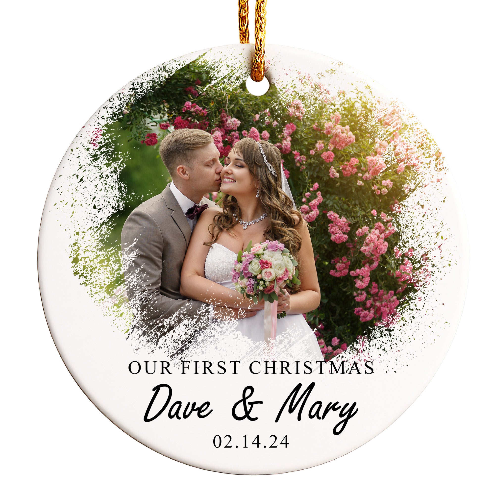 Personalized “Our First Christmas” Ceramic Ornament – Custom Wedding Keepsake for Newlyweds - Image 1