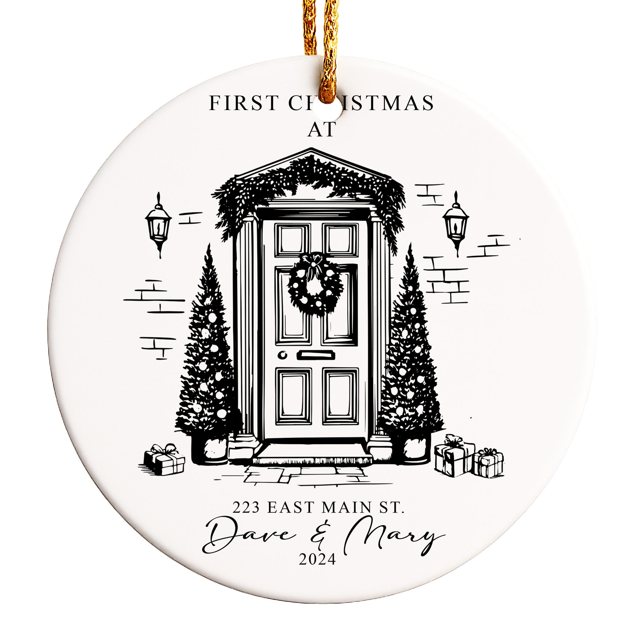 Personalized First Christmas Ceramic Ornament with Custom Address & Names – Premium Handmade Holiday Décor Gift - Image 1