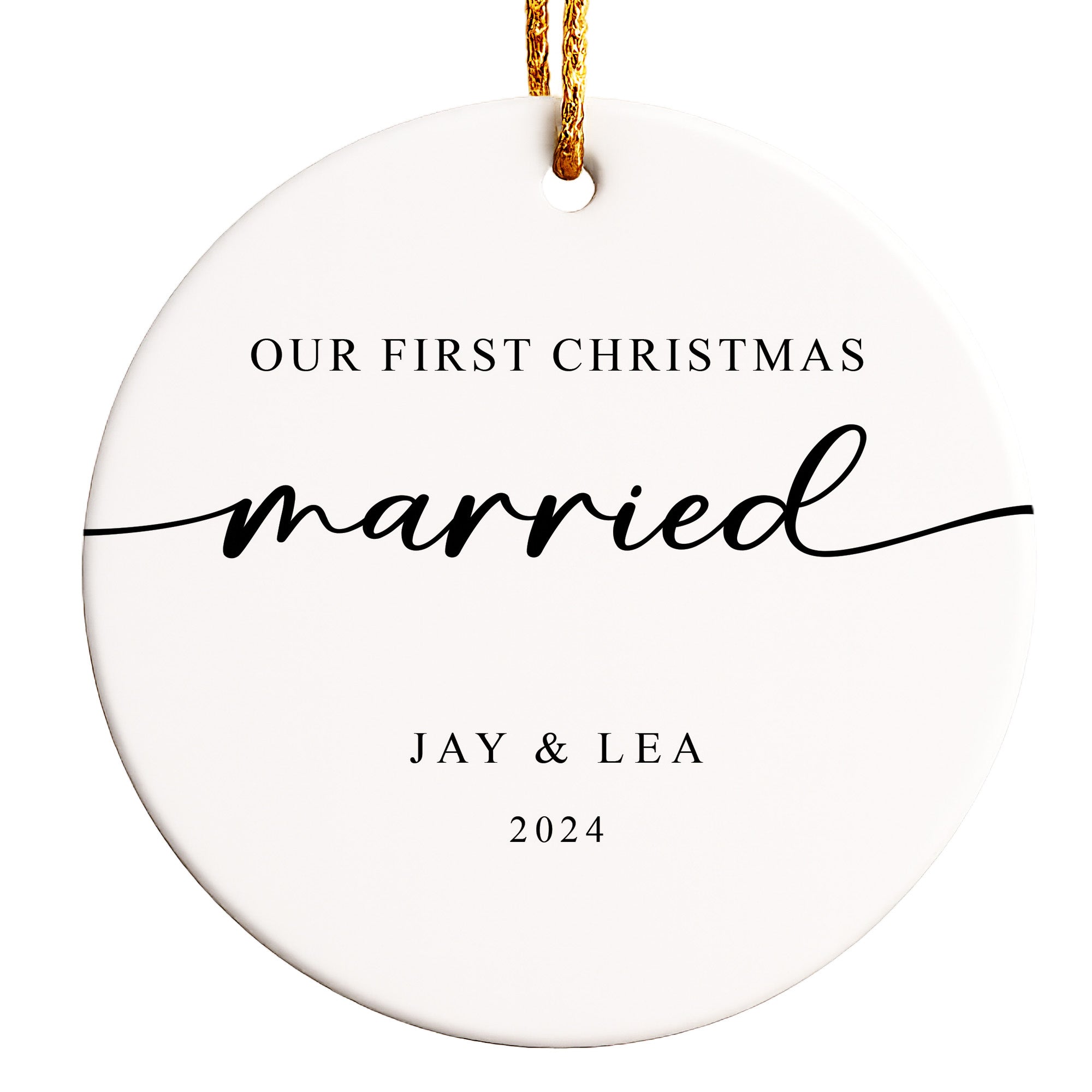 Personalized Our First Christmas Married Ceramic Ornament - Customizable Couples Keepsake for 2024 - Image 1