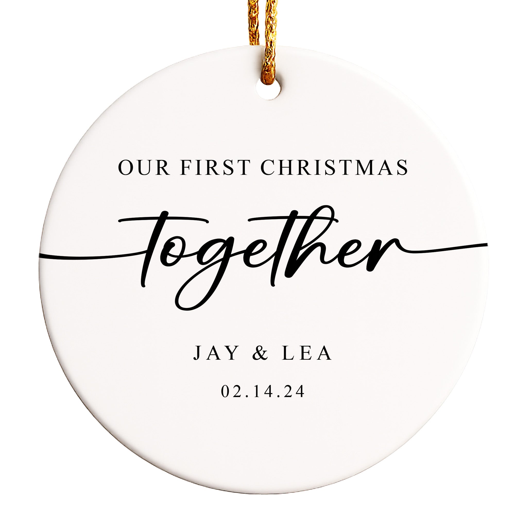 Personalized First Christmas Ceramic Ornament - Handcrafted Keepsake for Couples - Custom Names & Date - Image 1