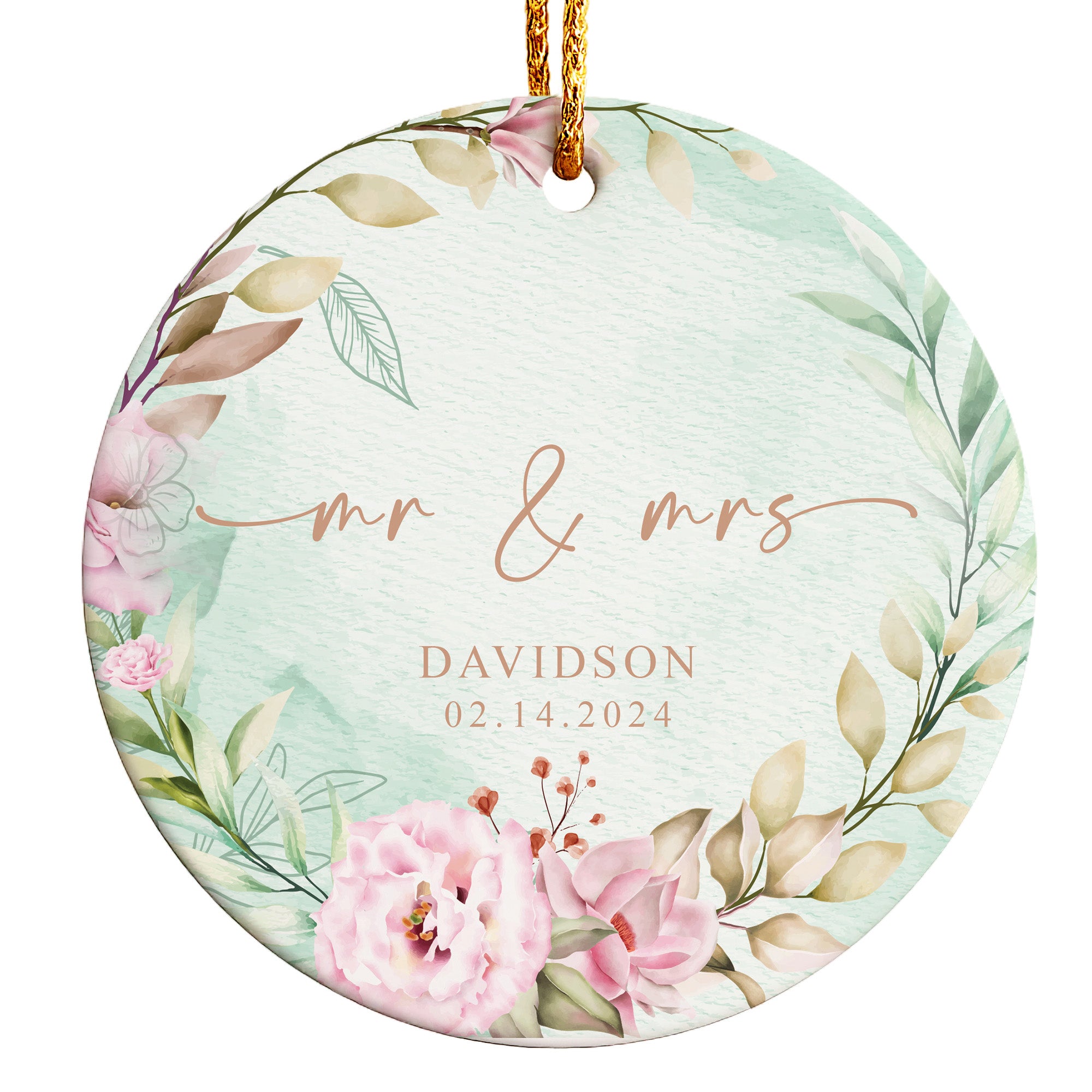 Personalized Floral Ceramic Ornament - Custom Wedding Keepsake with Elegant Floral Design - Perfect Valentine's Day Gift - Image 1