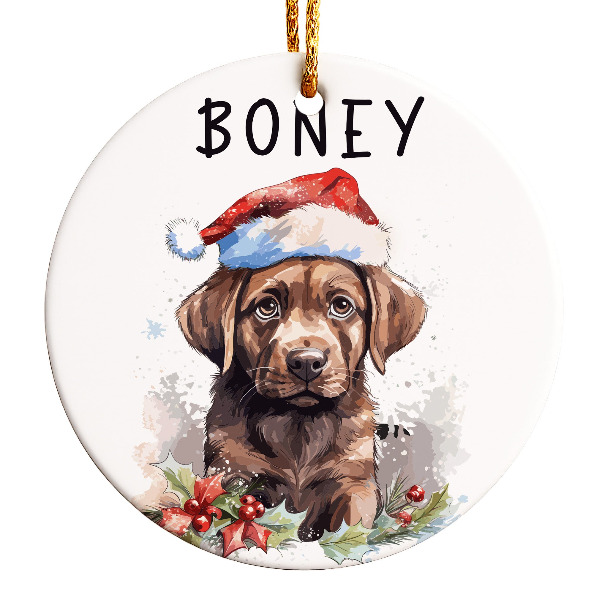 Personalized Dog Lover's Ceramic Ornament with Santa Hat Design - Customizable Holiday Gift for Pet Parents - Image 1