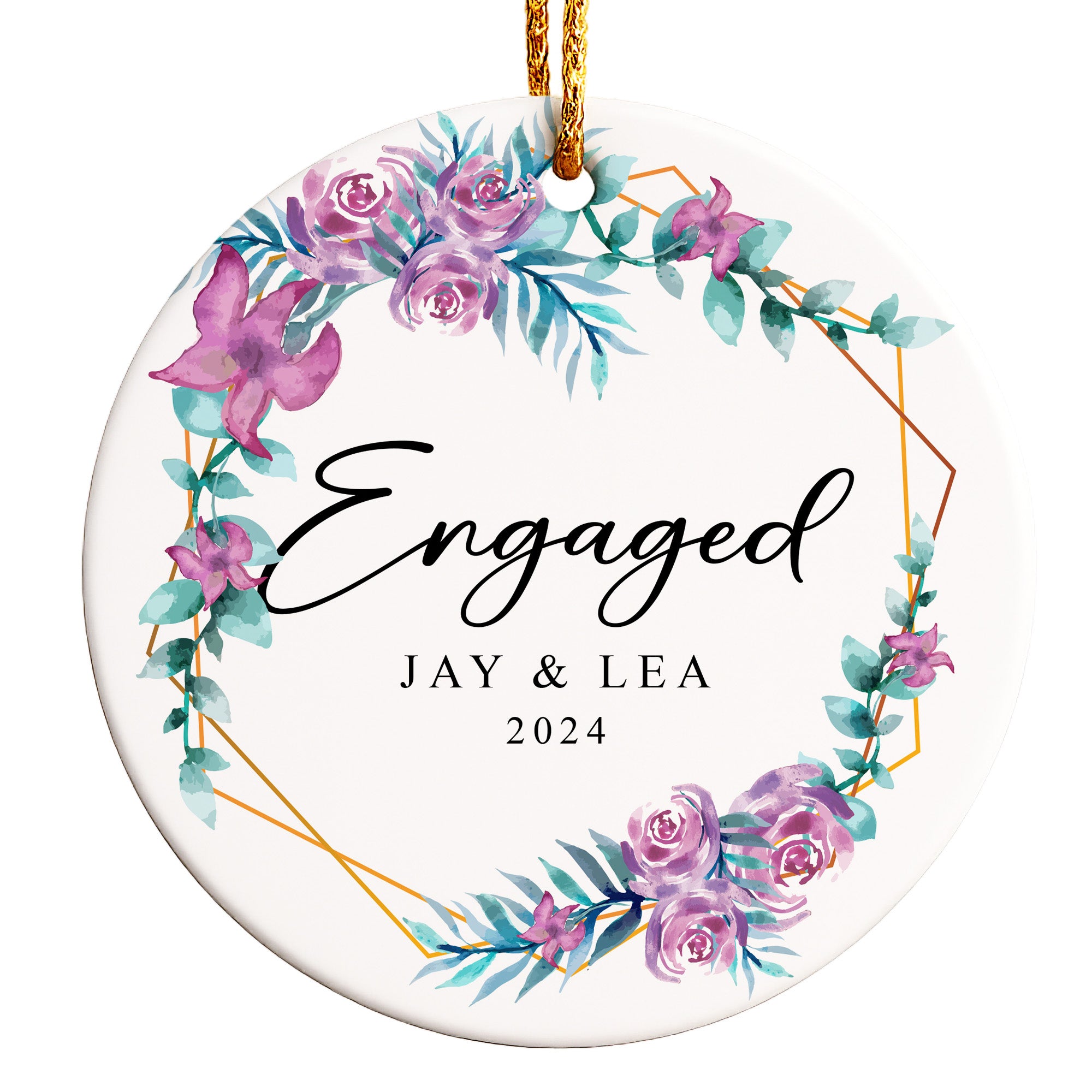 Personalized Floral Engagement Ornament - Custom Ceramic Keepsake for Celebrating Weddings and Anniversaries - Image 1
